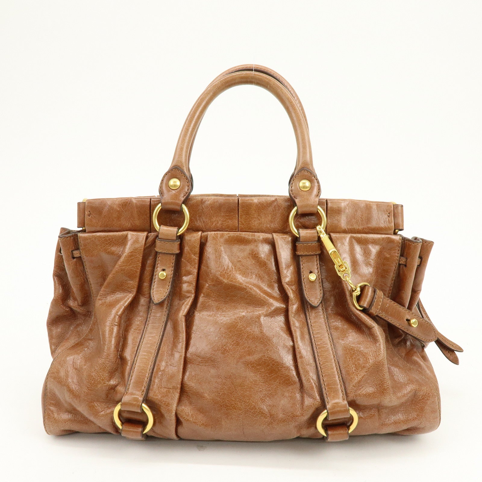 MIU MIU Leather 2Way Bag Hand Bag Shoulder Bag Brown RT0383