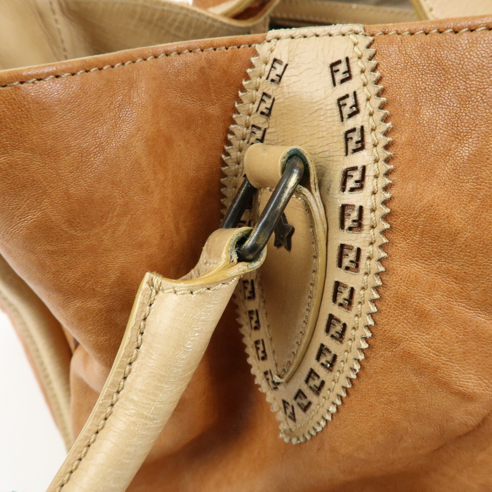 FENDI Ethnico Leather Tote Bag Shoulder Bag Light Brown 8BN162