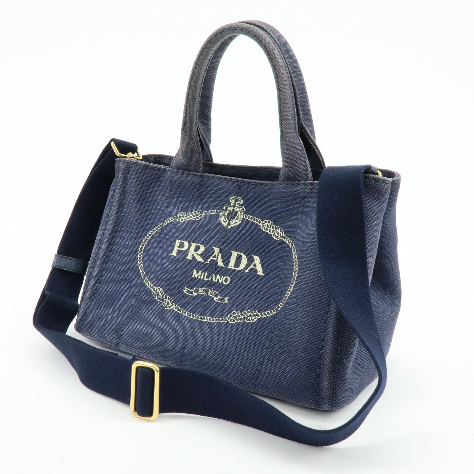 PRADA Canapa Mini Canvas 2Way Bag Hand Bag Navy 1BG439