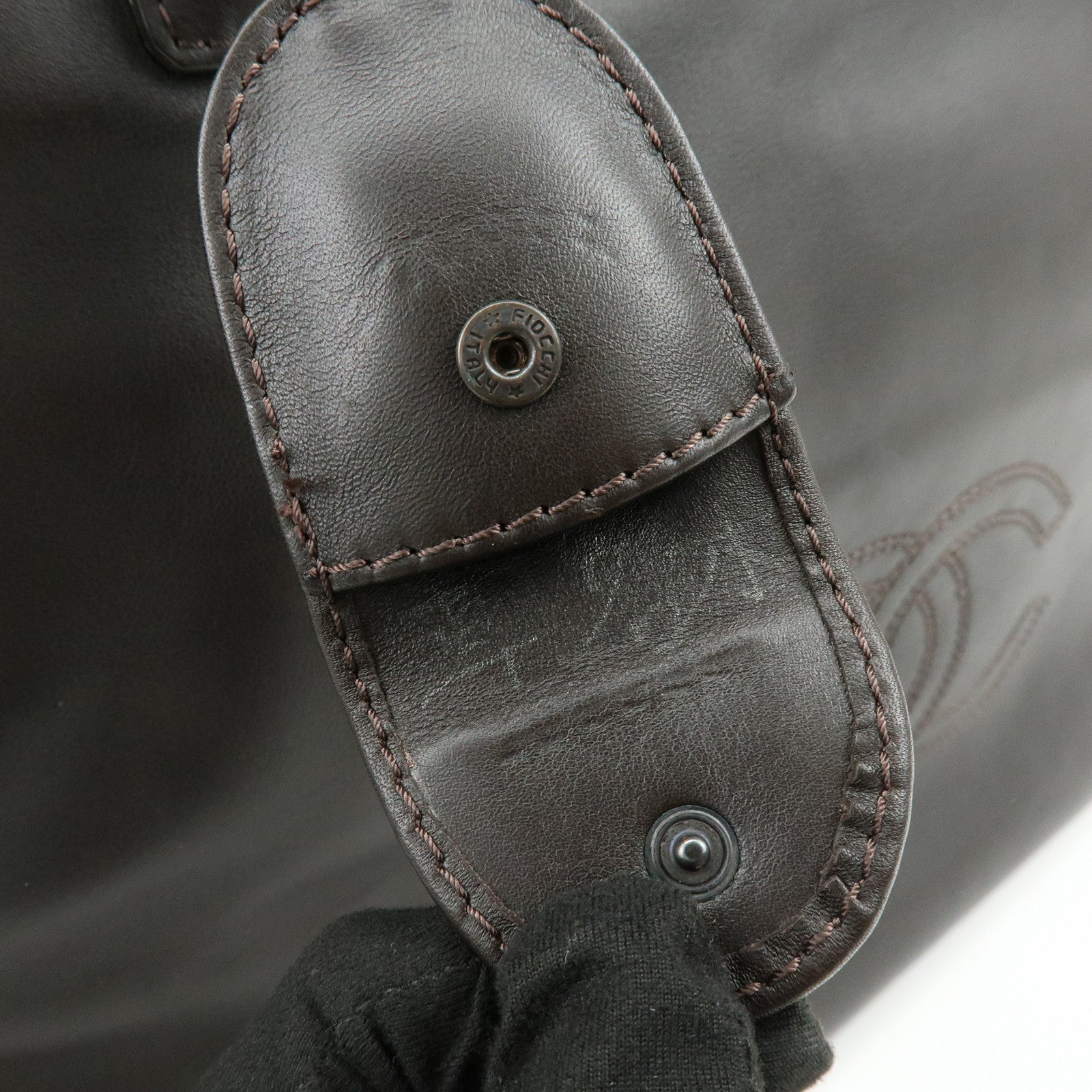 CHANEL COCO Mark Calf Skin Boston Bag Travel Bag Dark Brown