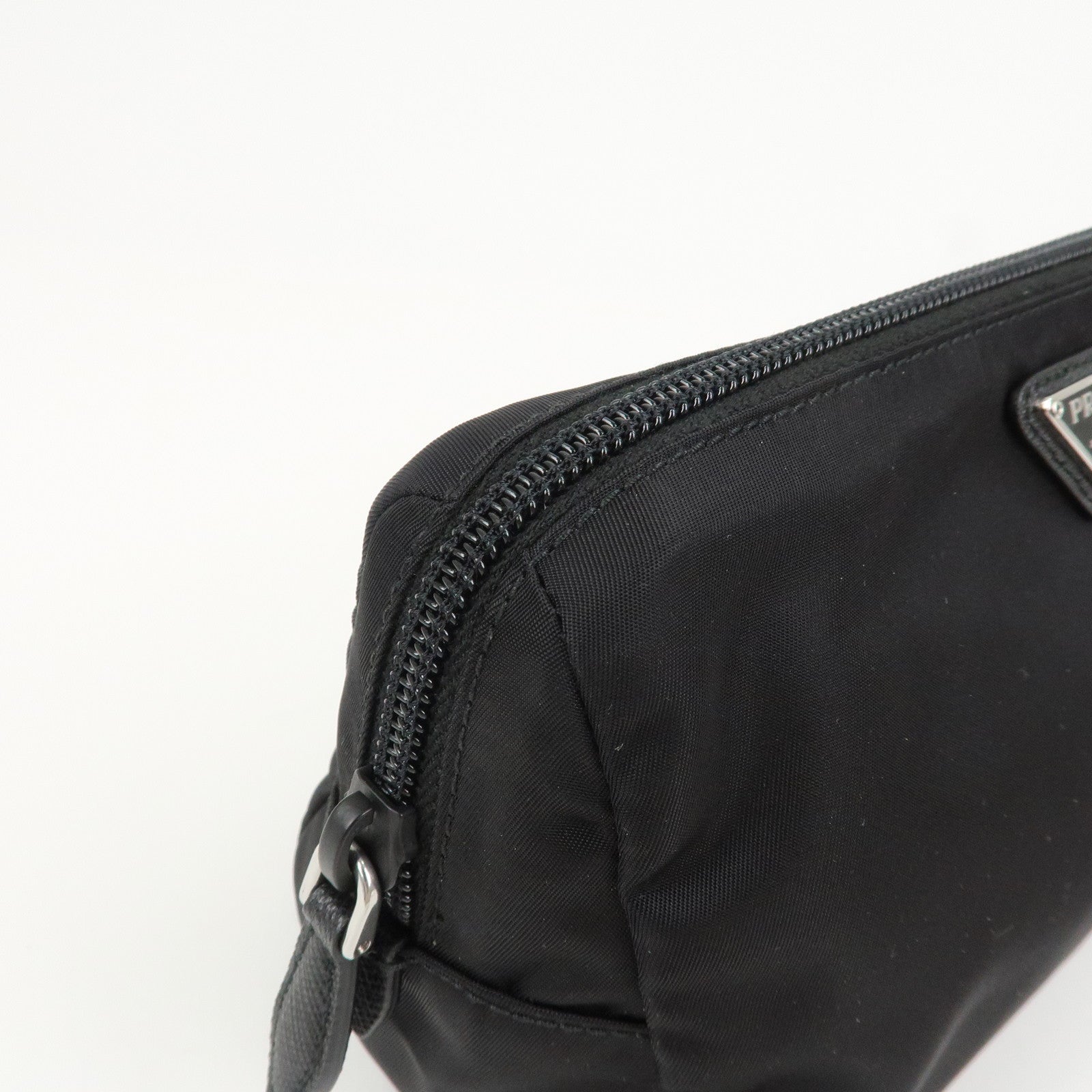 PRADA Logo Nylon Leather Pouch Cosmetic Pouch Black 1NE693