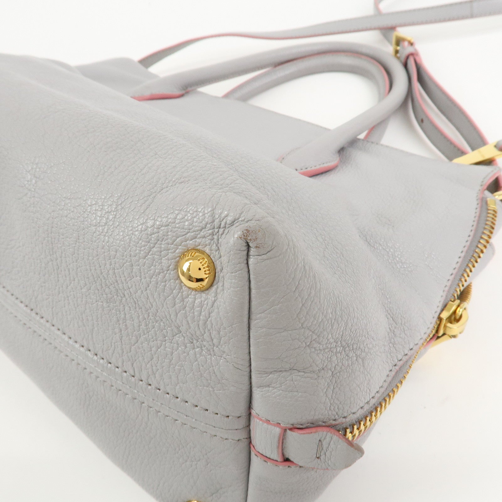 MIU MIU Madras Logo Leather 2WAY Bag Shoulder Bag Hand Bag 5BB016