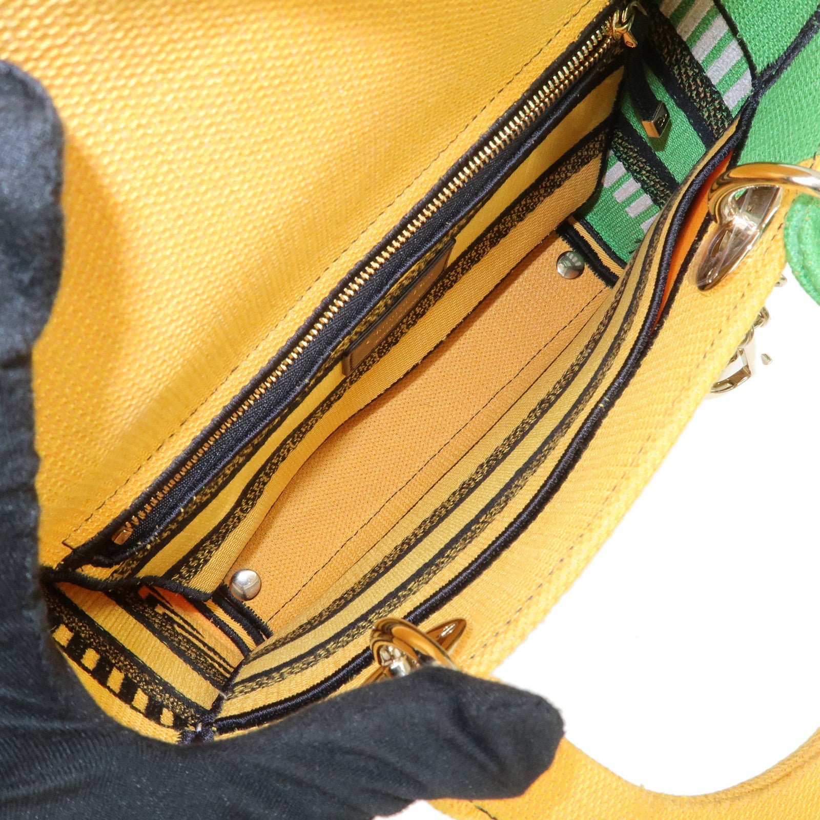 Christian Dior Canvas Lady D Lite 2Way Hand Bag Multicolor Yellow
