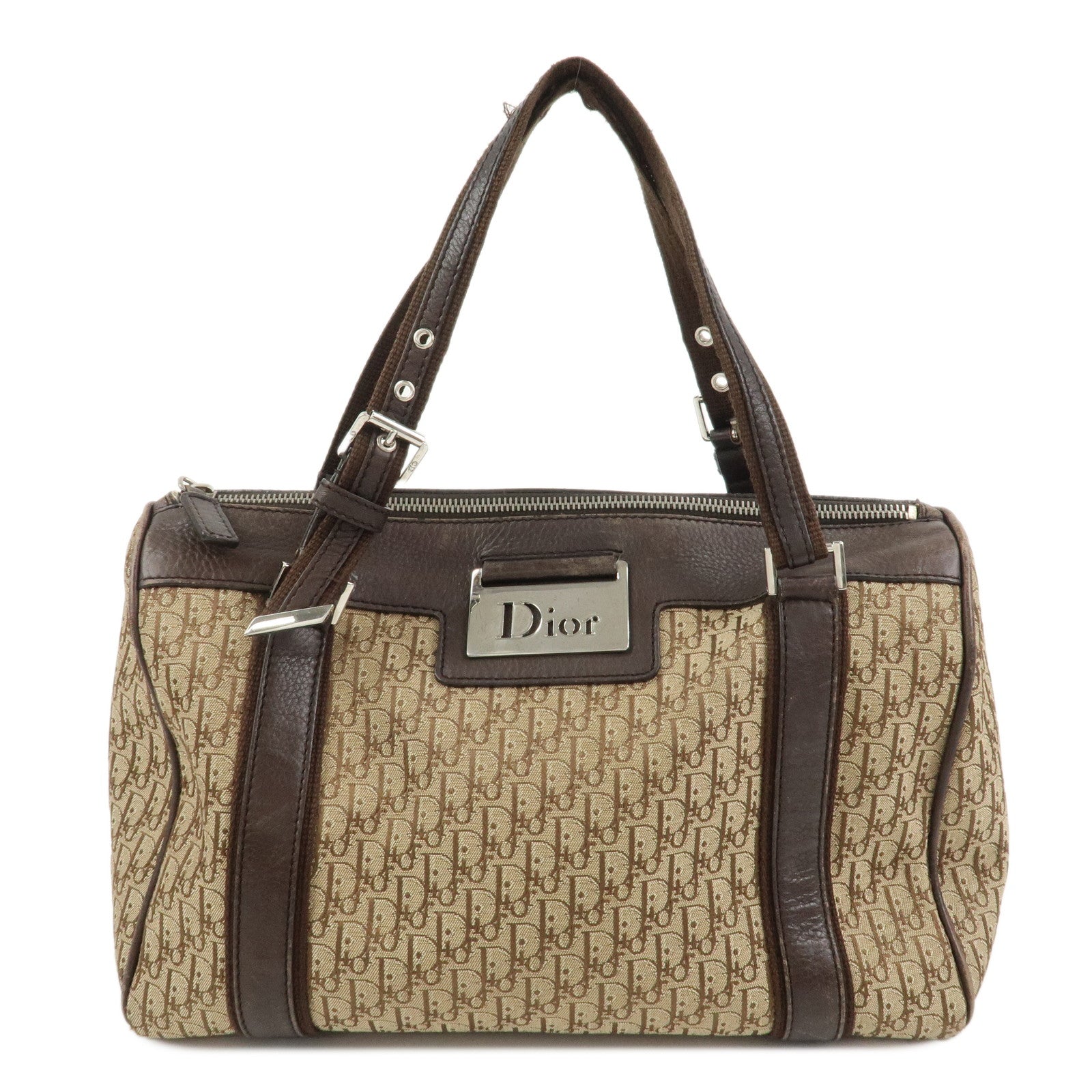 Christian Dior Trotter Street Chic Canvas Leather Boston Bag Beige