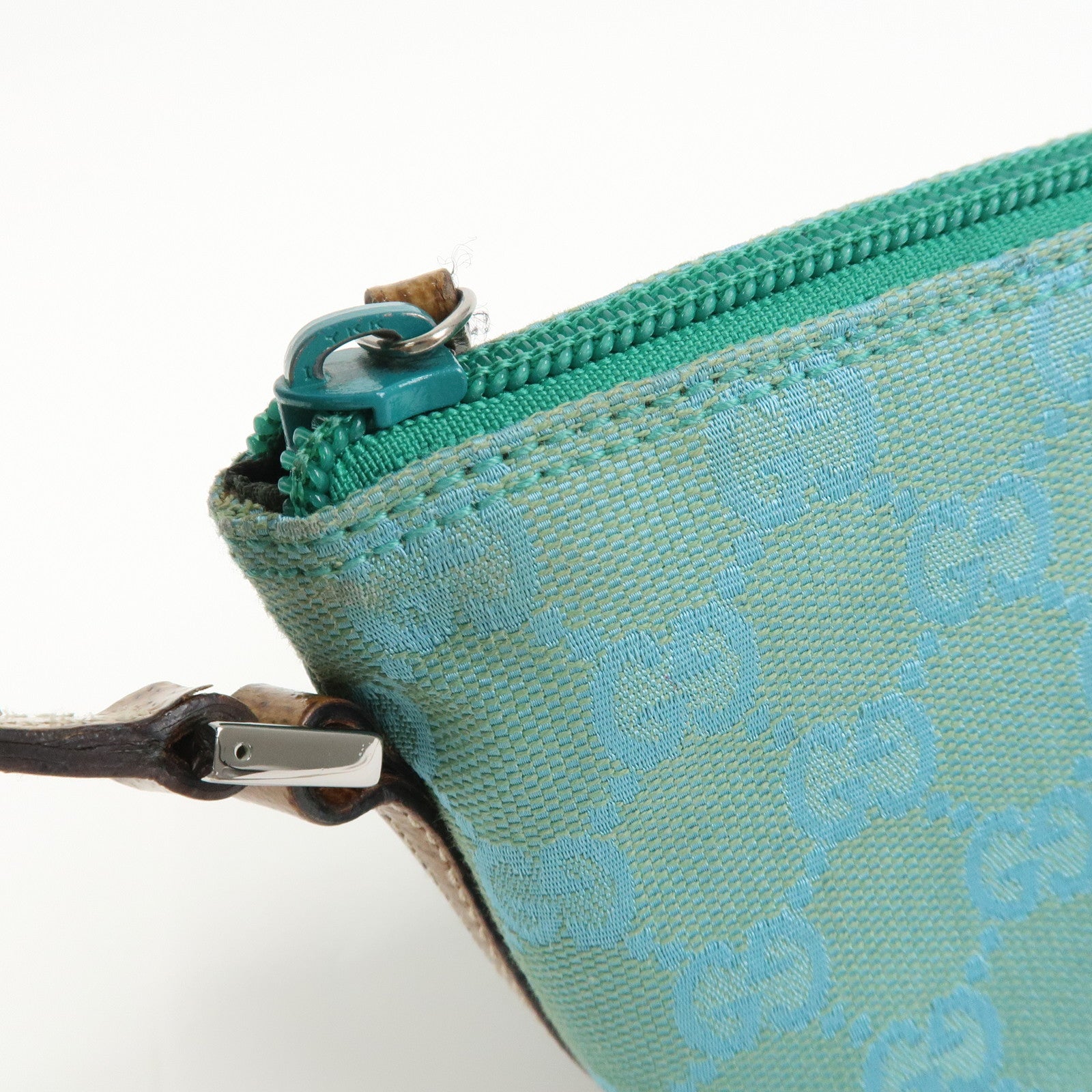 GUCCI Boat Bag GG Canvas Leather Hand Bag Pouch Blue 07198