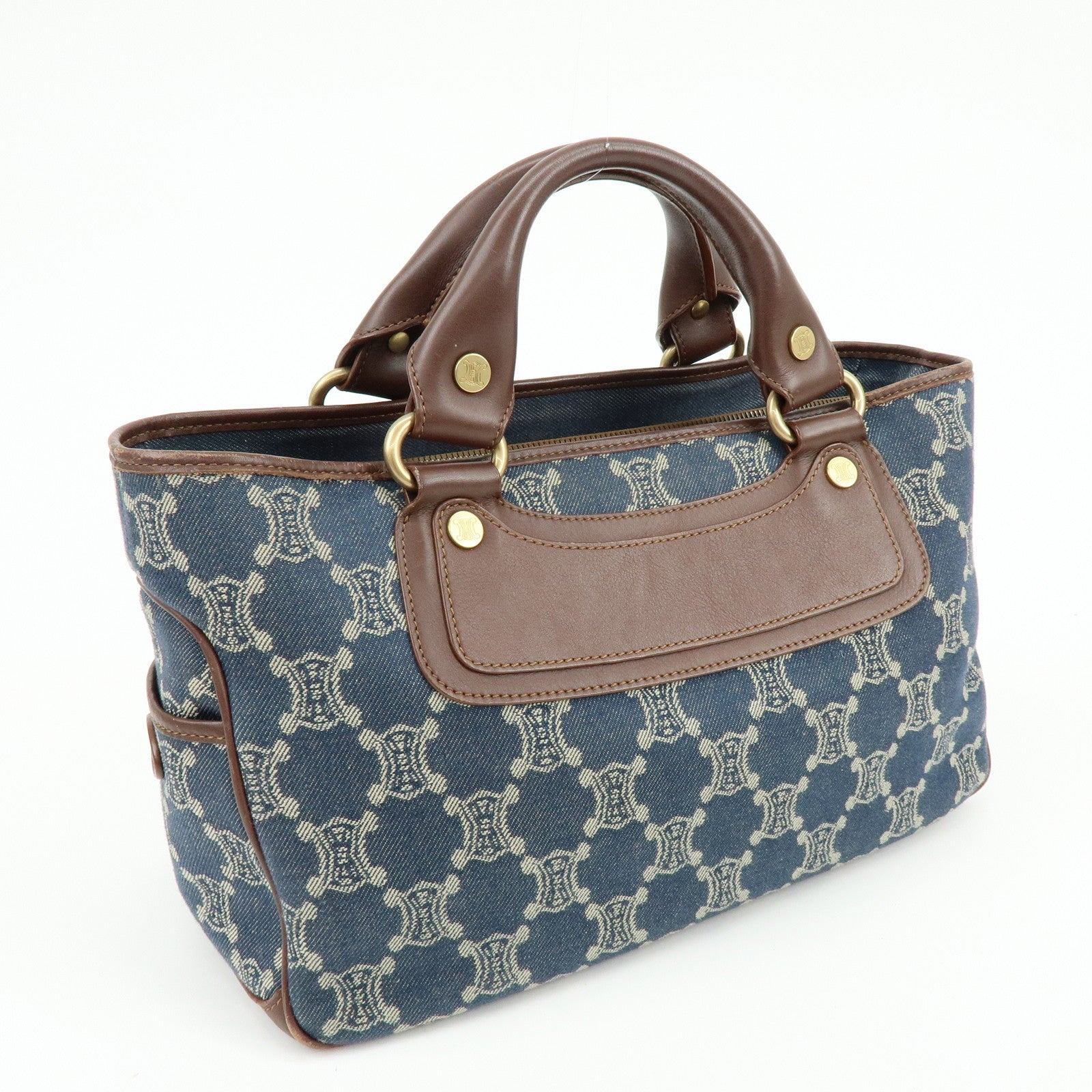 CELINE Macadam Denim Leather Boogie Bag Hand Bag Blue Brown