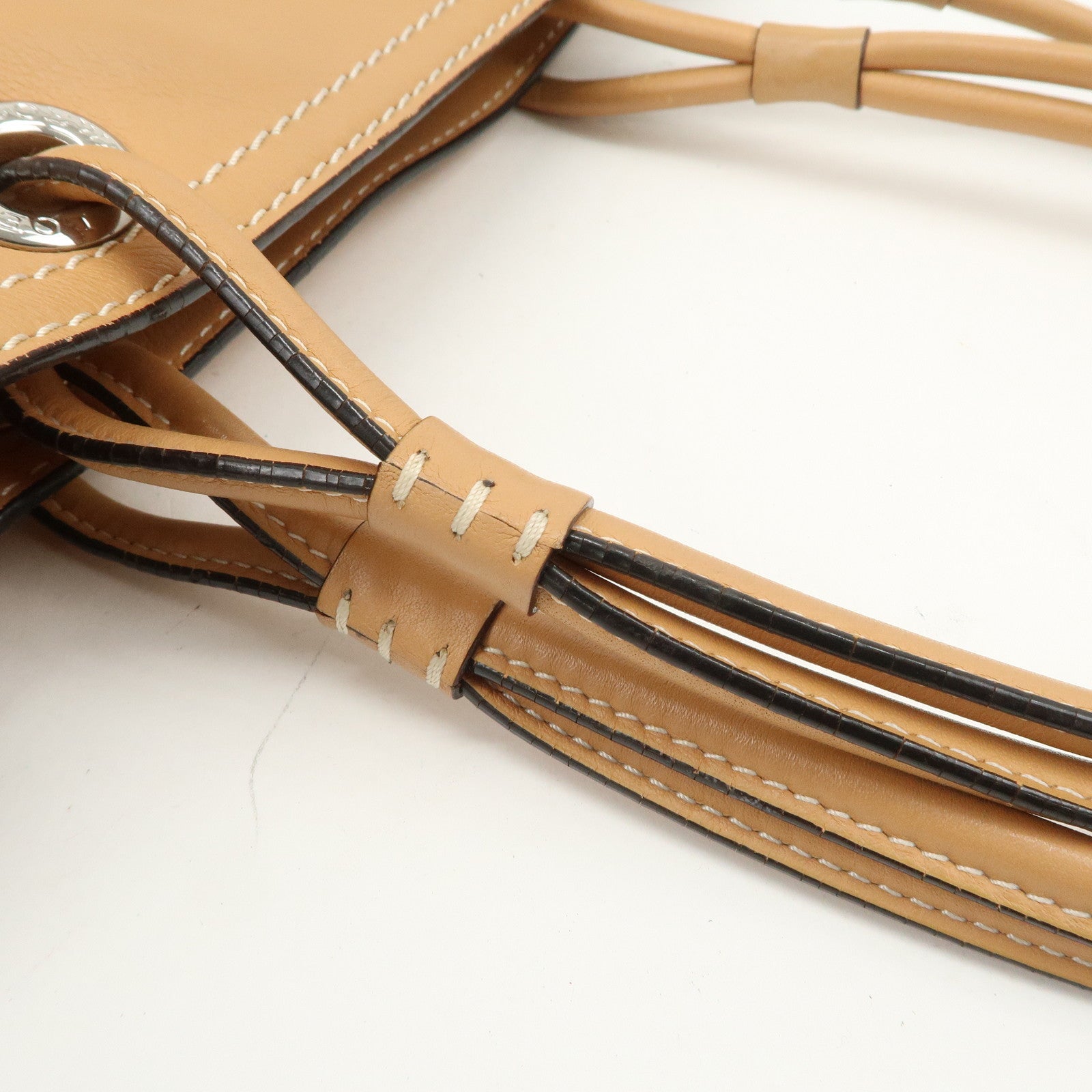 LOEWE Anagram Logo Leather Shopper Tote Bag Shouder Bag Light Brown