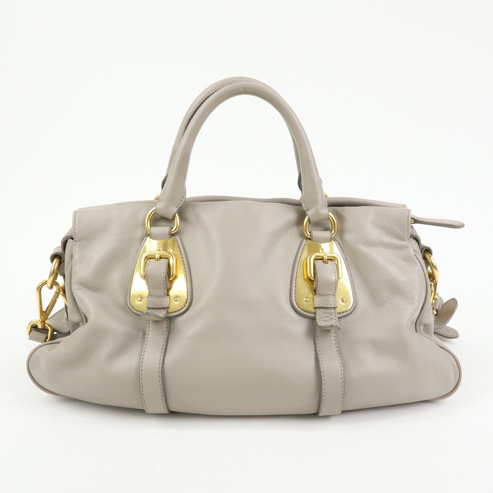 PRADA Logo Leather 2Way Bag Hand Bag Shoulder Bag Greige