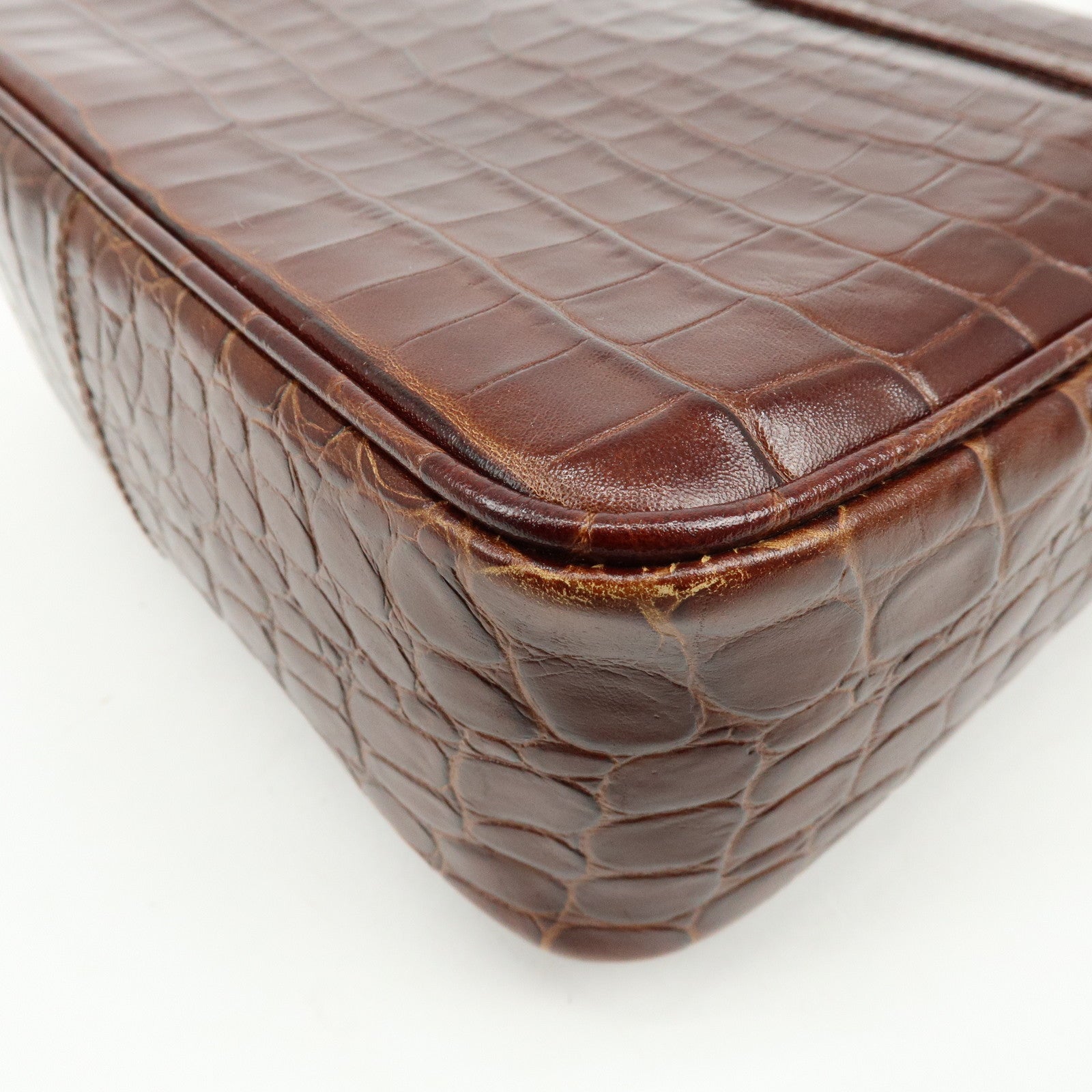 Ferragamo Gancini Embossed Leather Shoulder Bag Crossbody Bag Brown