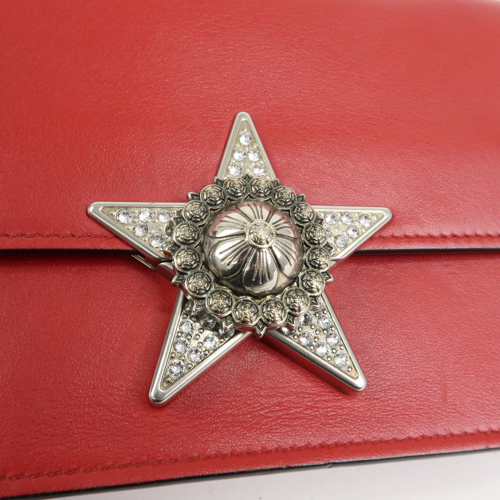 MIU MIU Leather Star Chain Shoulder Bag Crossbody Bag Red