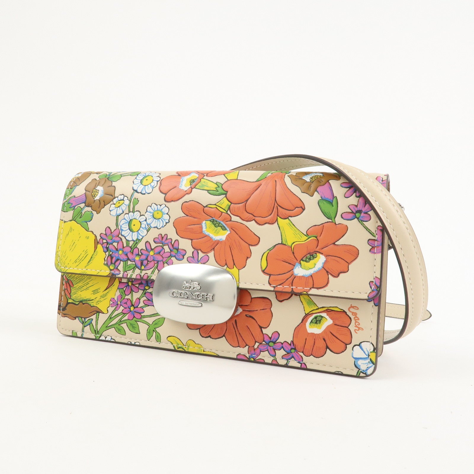 COACH Elaiza Leather Flap Crossbody Shoulder Bag Floral Print
