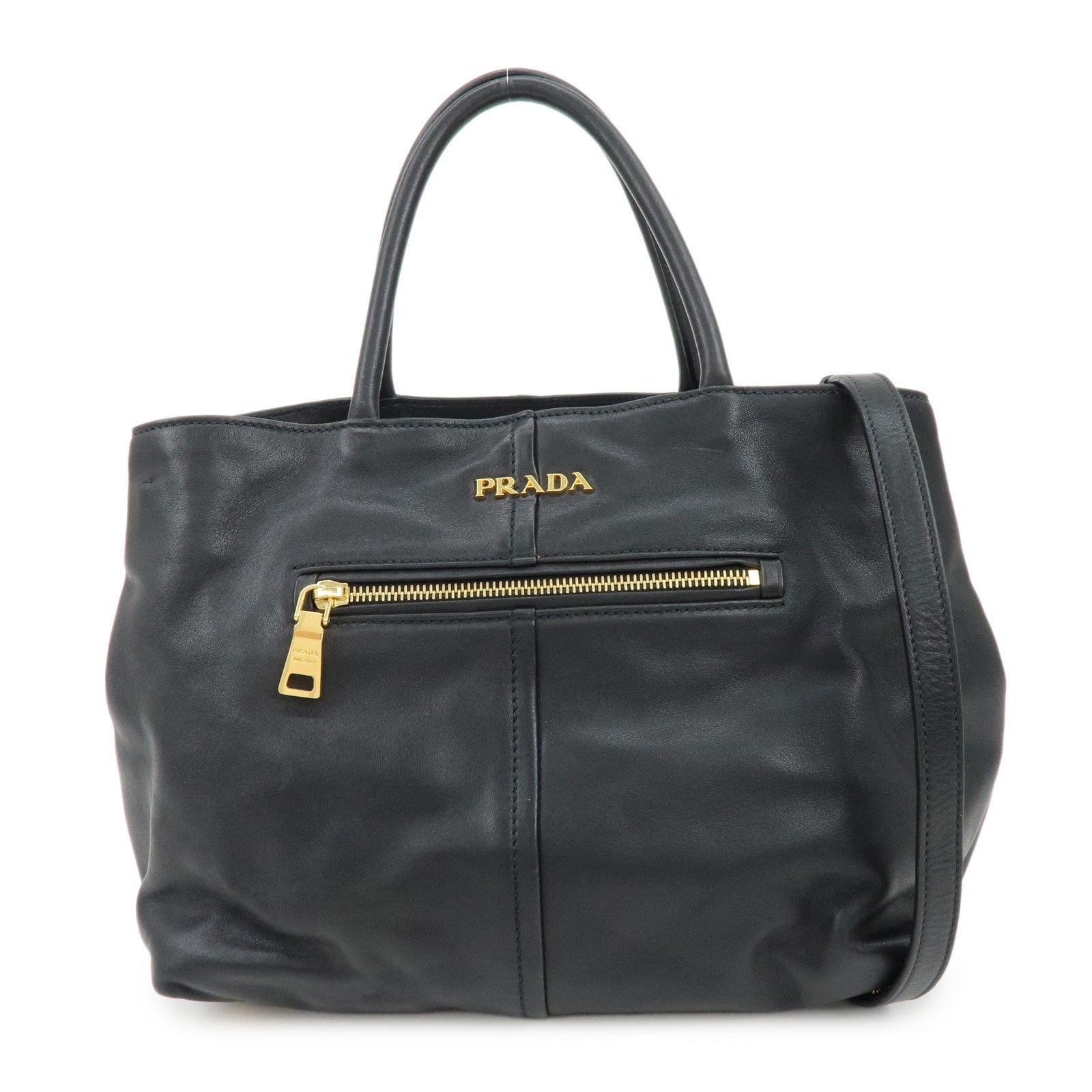 PRADA Soft Calf Leather 2Way Bag Hand Bag Shoulder Bag Black BN1832