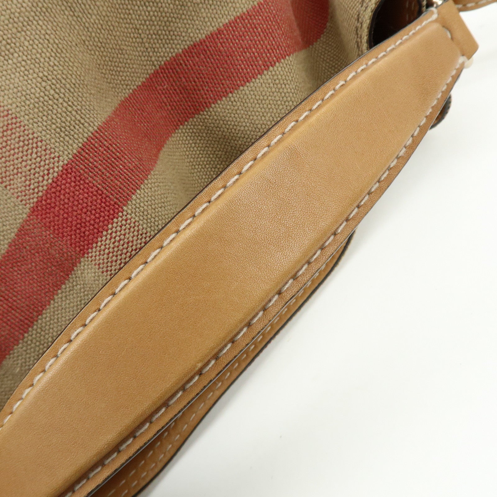 Burberry Canvas Leather 2Way Shoulder Hand Bag Plaid Beige Camel