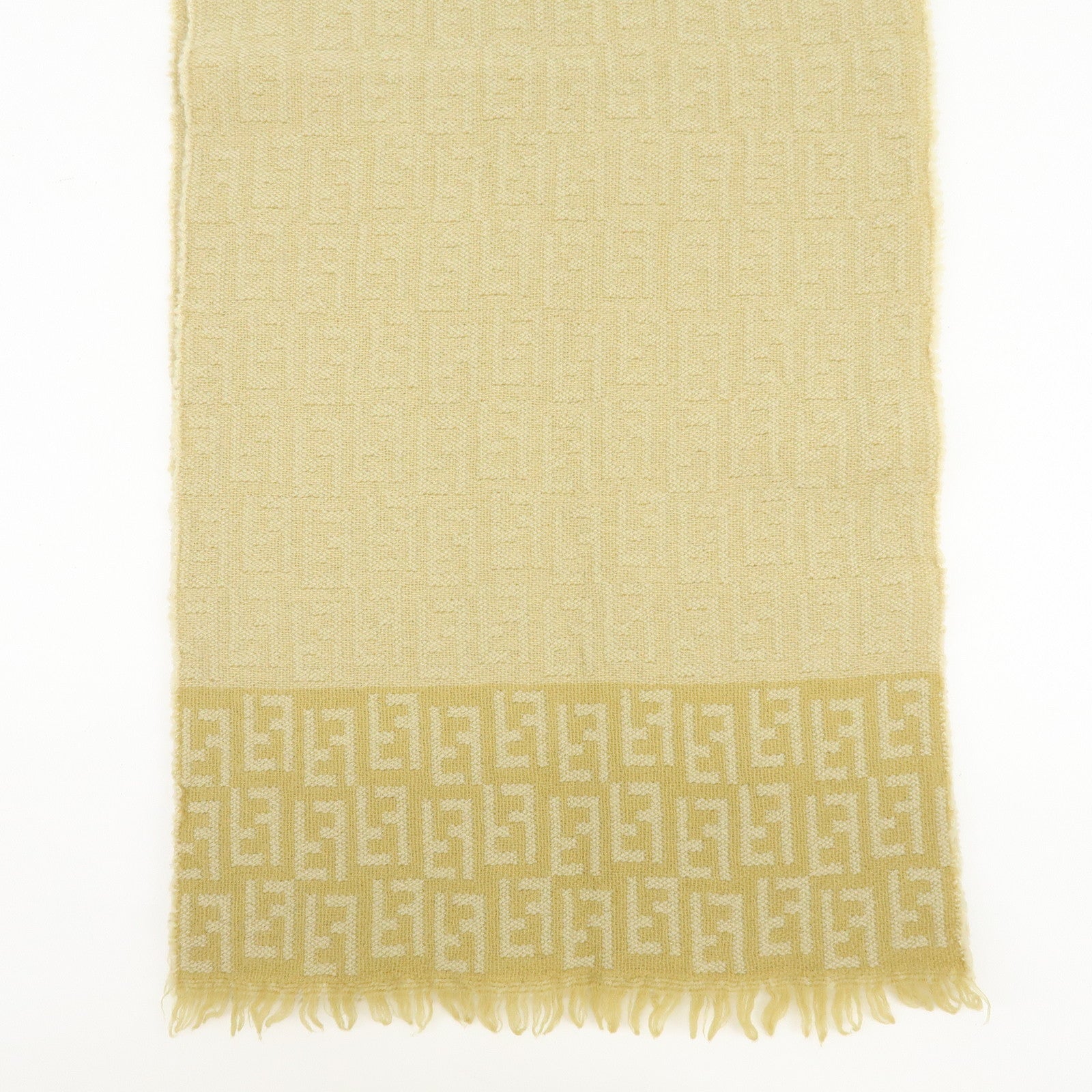 FENDI Zucca Wool 100% Scarf Yellow Beige
