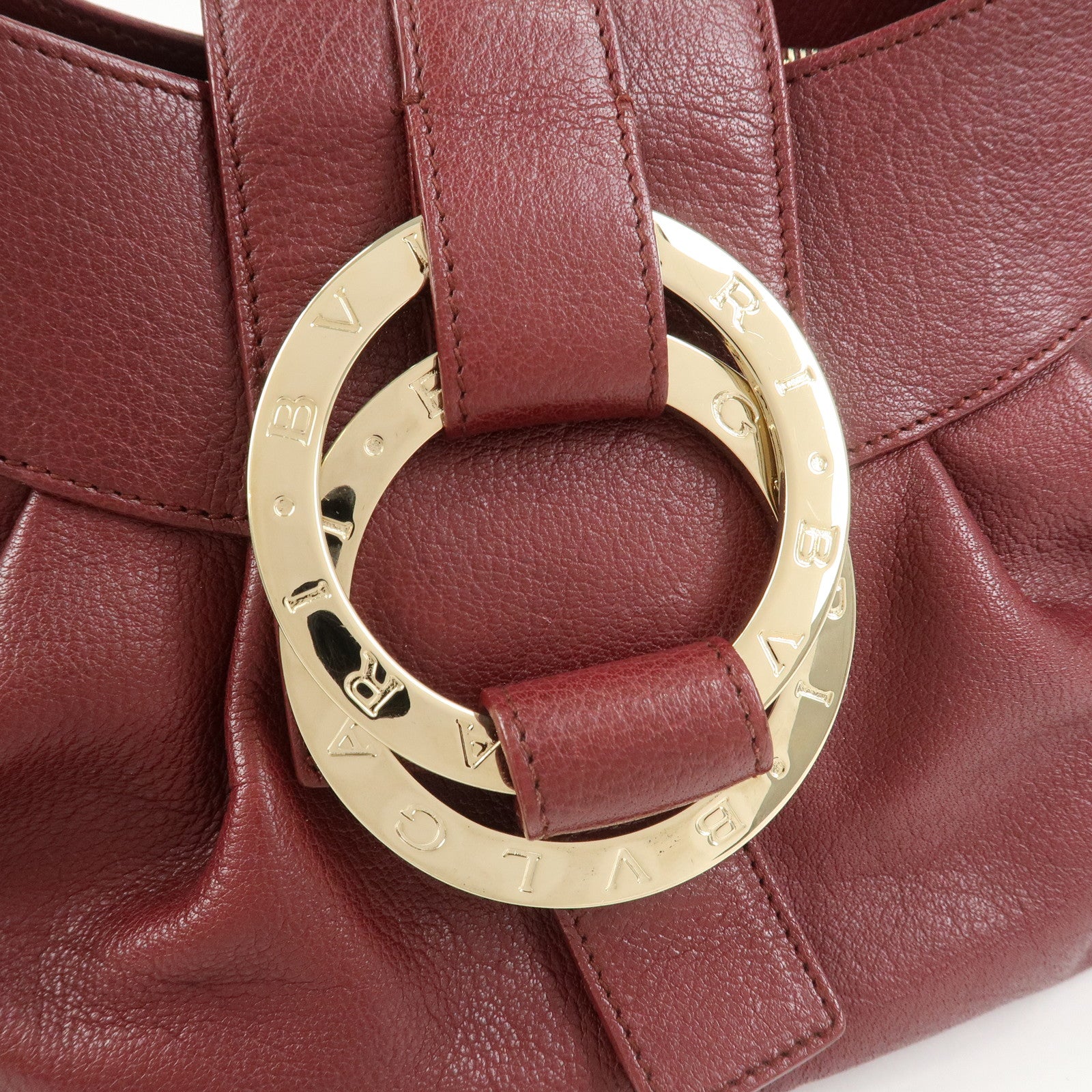 BVLGARI Chandra Leather Shoulder Bag Hand Bag Bordeaux