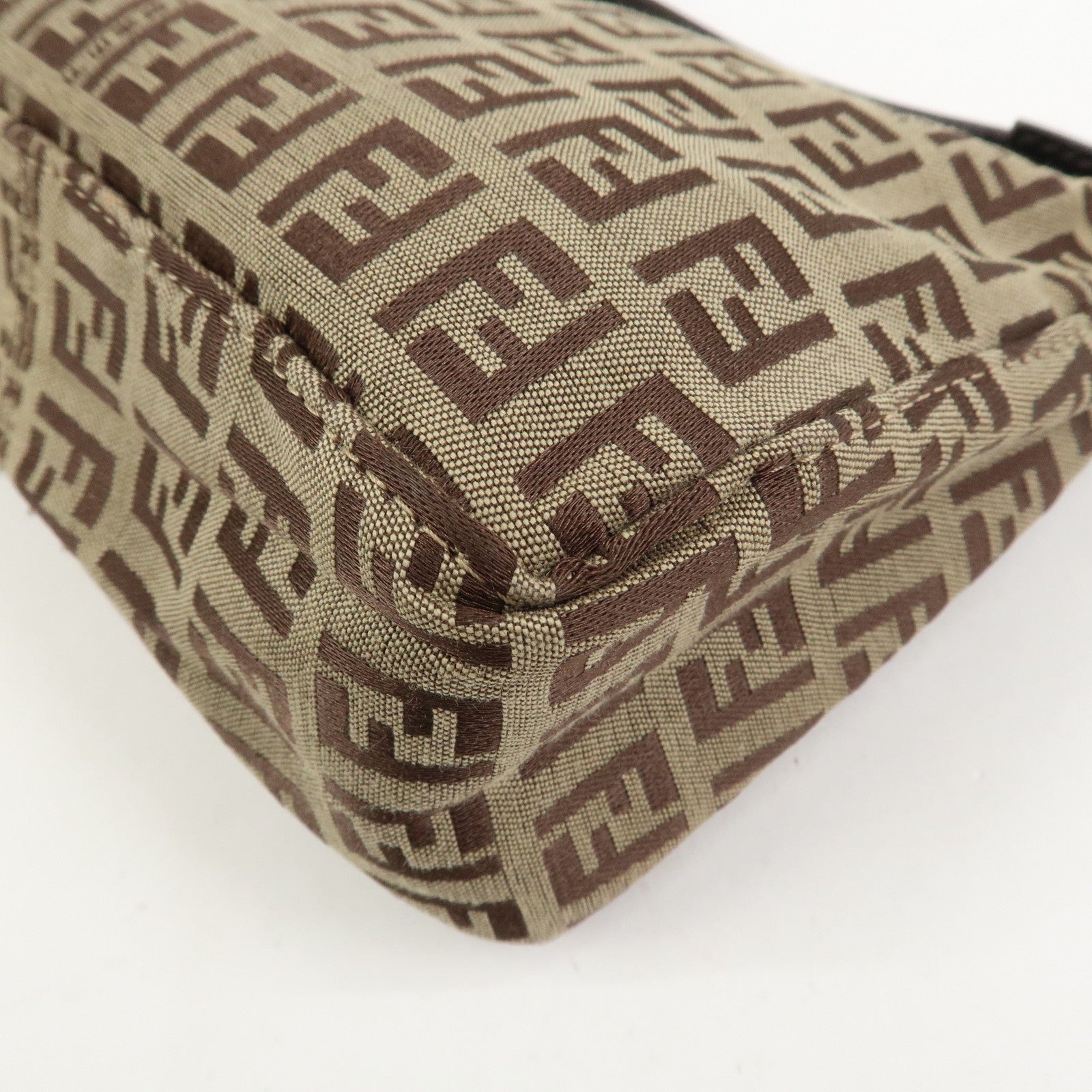 FENDI Zucchino Canvas Leather Hand Bag Pouch Bag Brown 8N0001