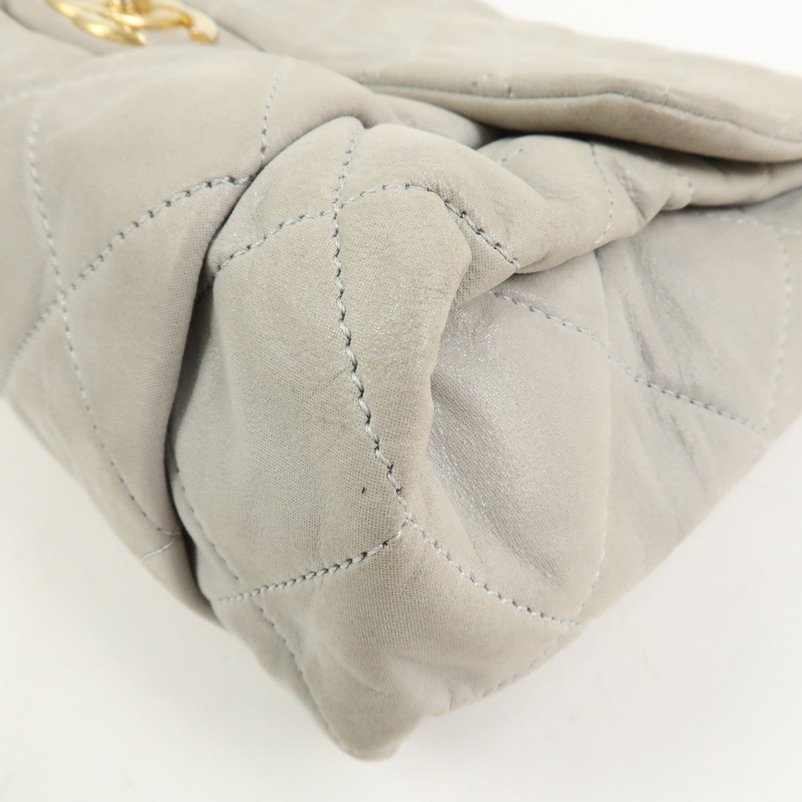 CHANEL Matelasse COCO Mark Shiny Lamb Skin Chain Shoulder Bag Gray