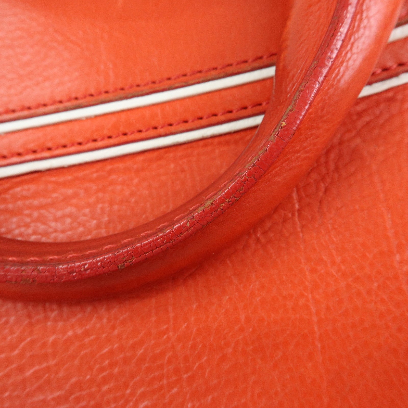 CELINE Scalloped Boogie Bag Leather Hand Bag Tote Bag Orange White