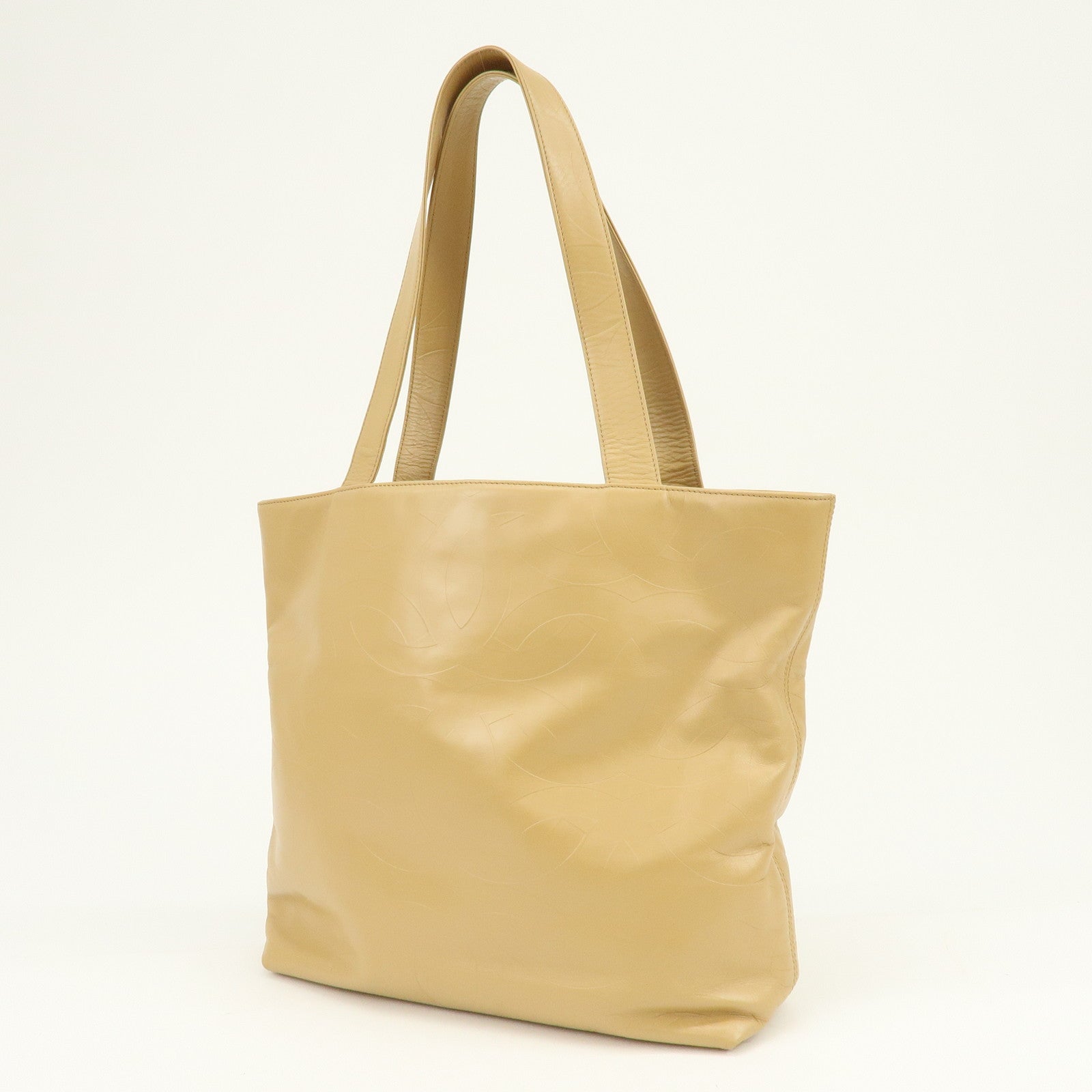 CHANEL COCO Mark Leather Tote Bag Shoulder Bag Beige