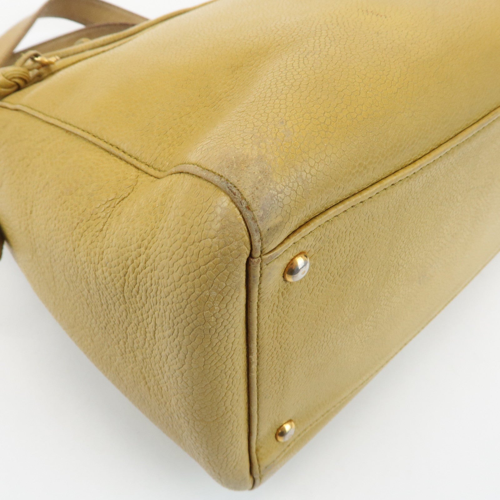 CHANEL COCO Mark Caviarskin Chain Shoulder Bag Yellow