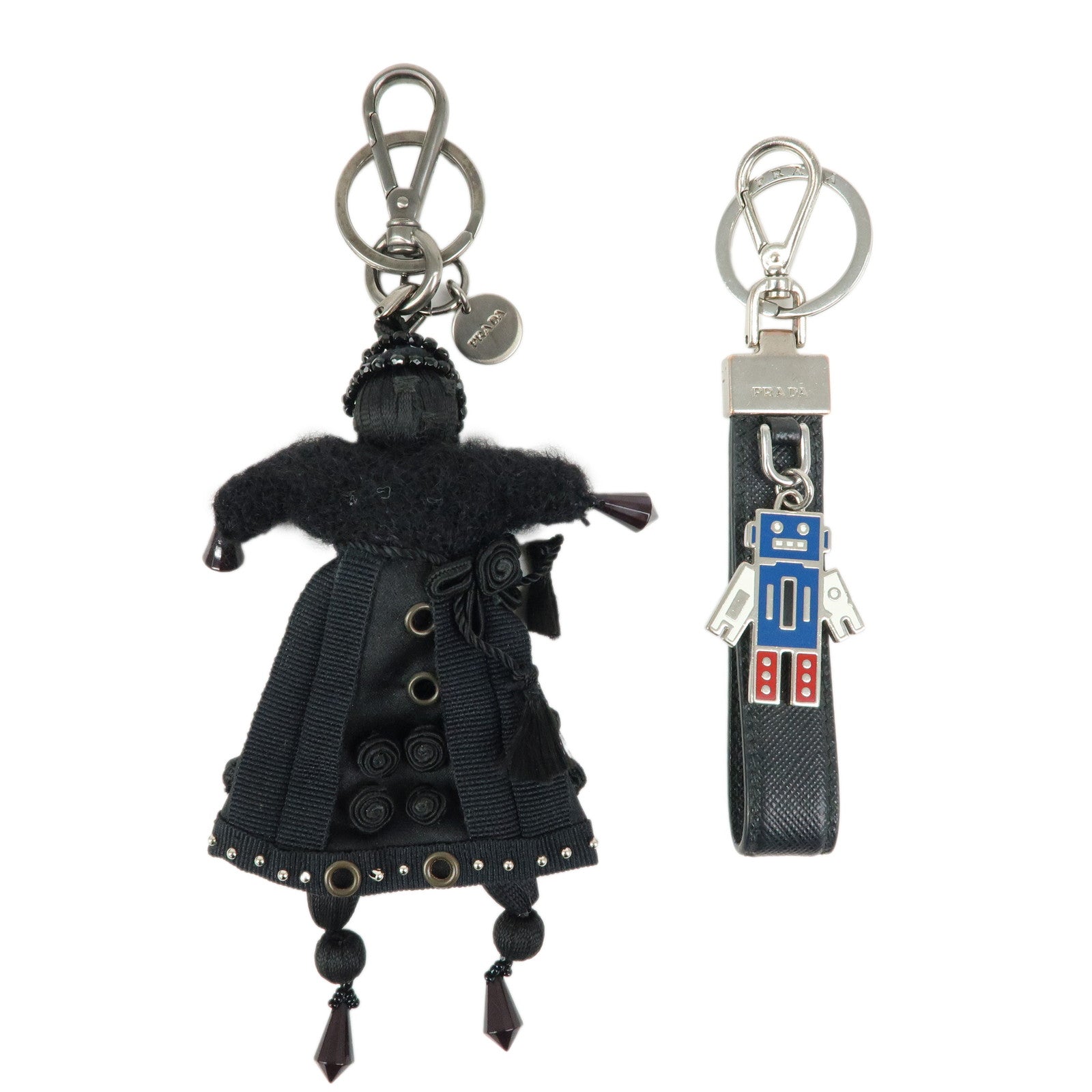 PRADA Set Of 2 Leather Metal Nylon Bag Charm Key Holder 2PP040
