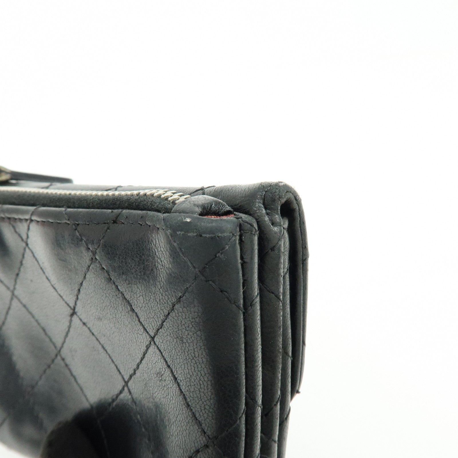 CHANEL Matelasse Lamb Skin Card Case Coin Case Black AP0214