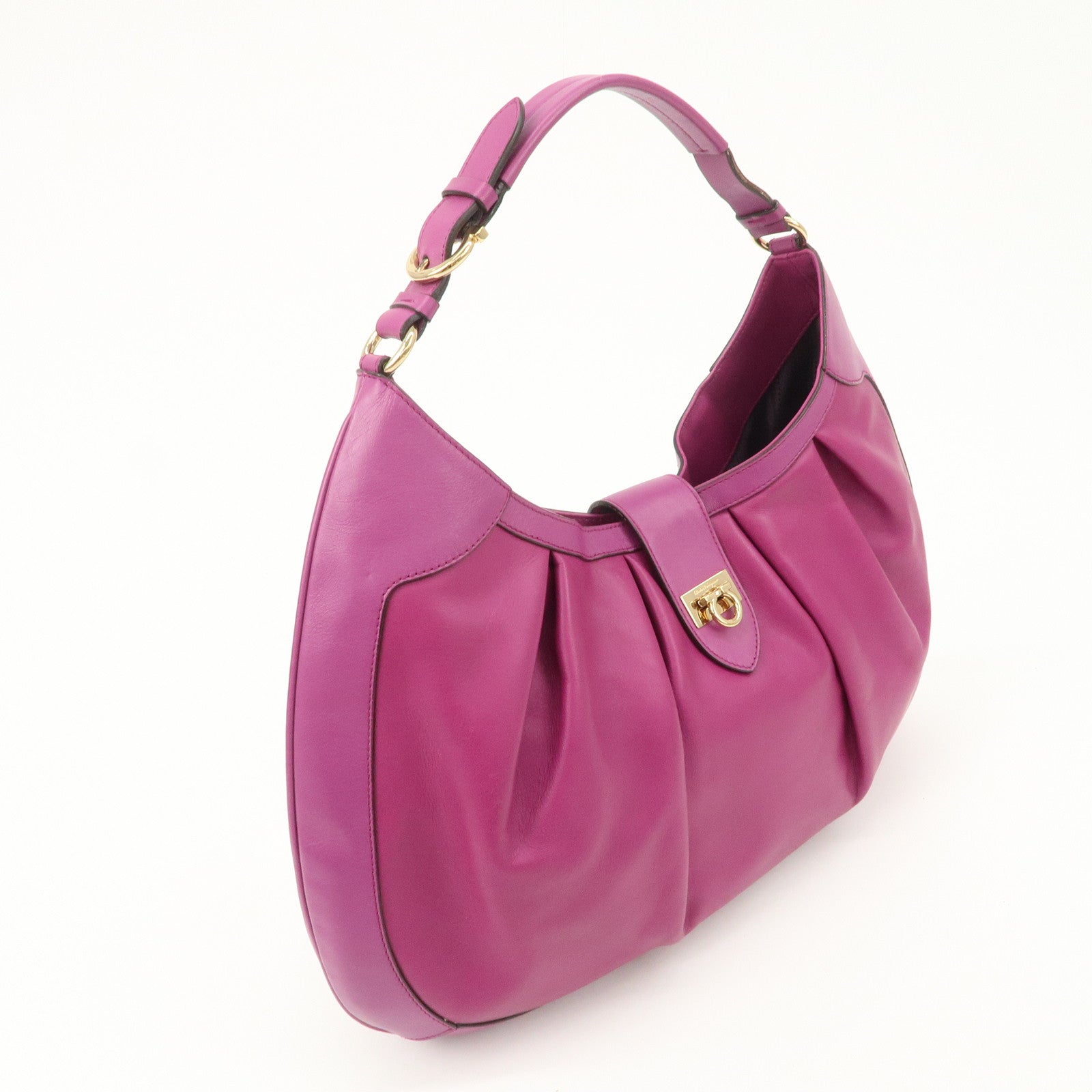 Ferragamo Gancini Leather Shoulder Bag Hand Bag Purple