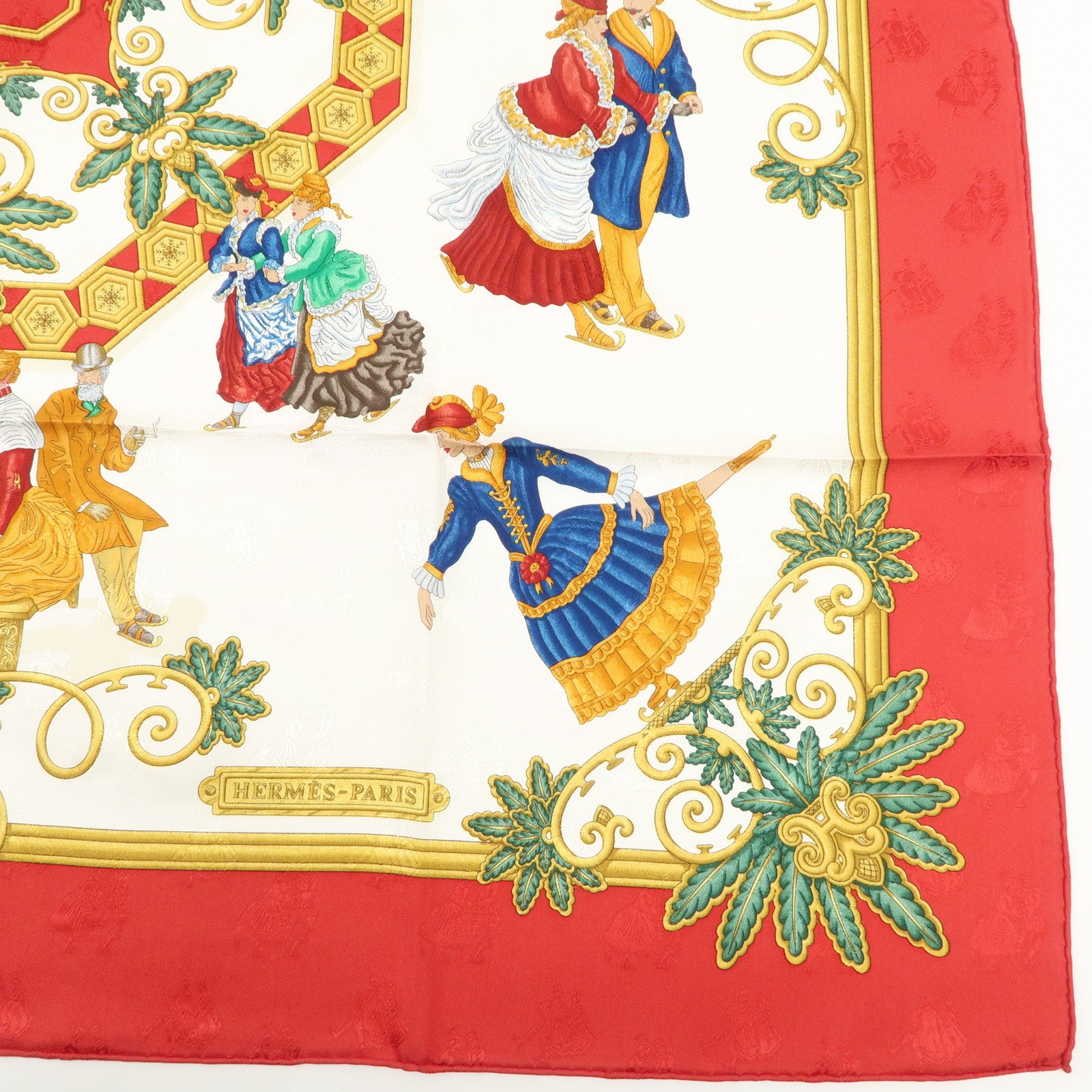 HERMES Carre 90 Silk 100% Scarf Joies d’Hiver Red Gold Used