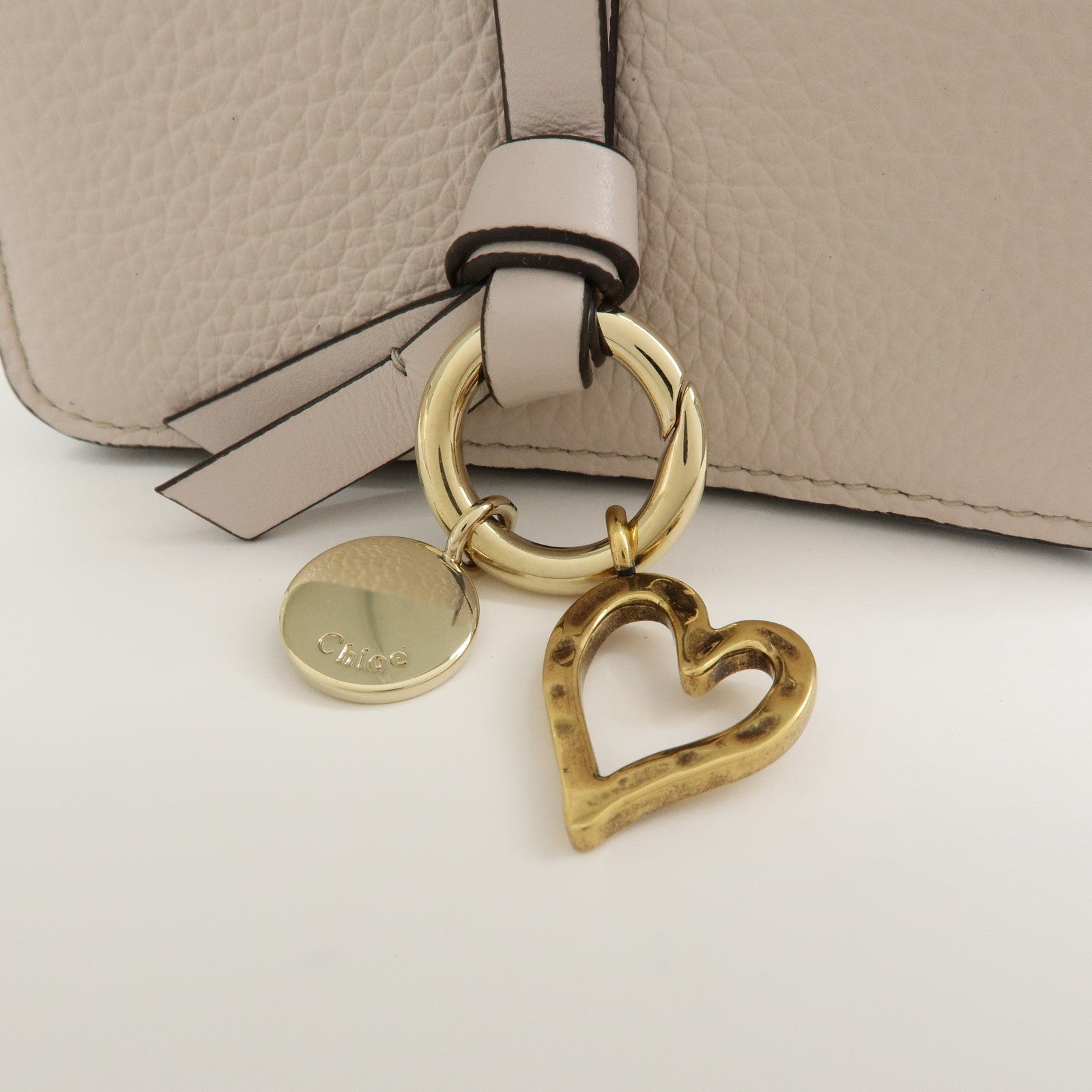 Chloe Alphabet Leather Card Case Mini Trifold Wallet Heart Ivory