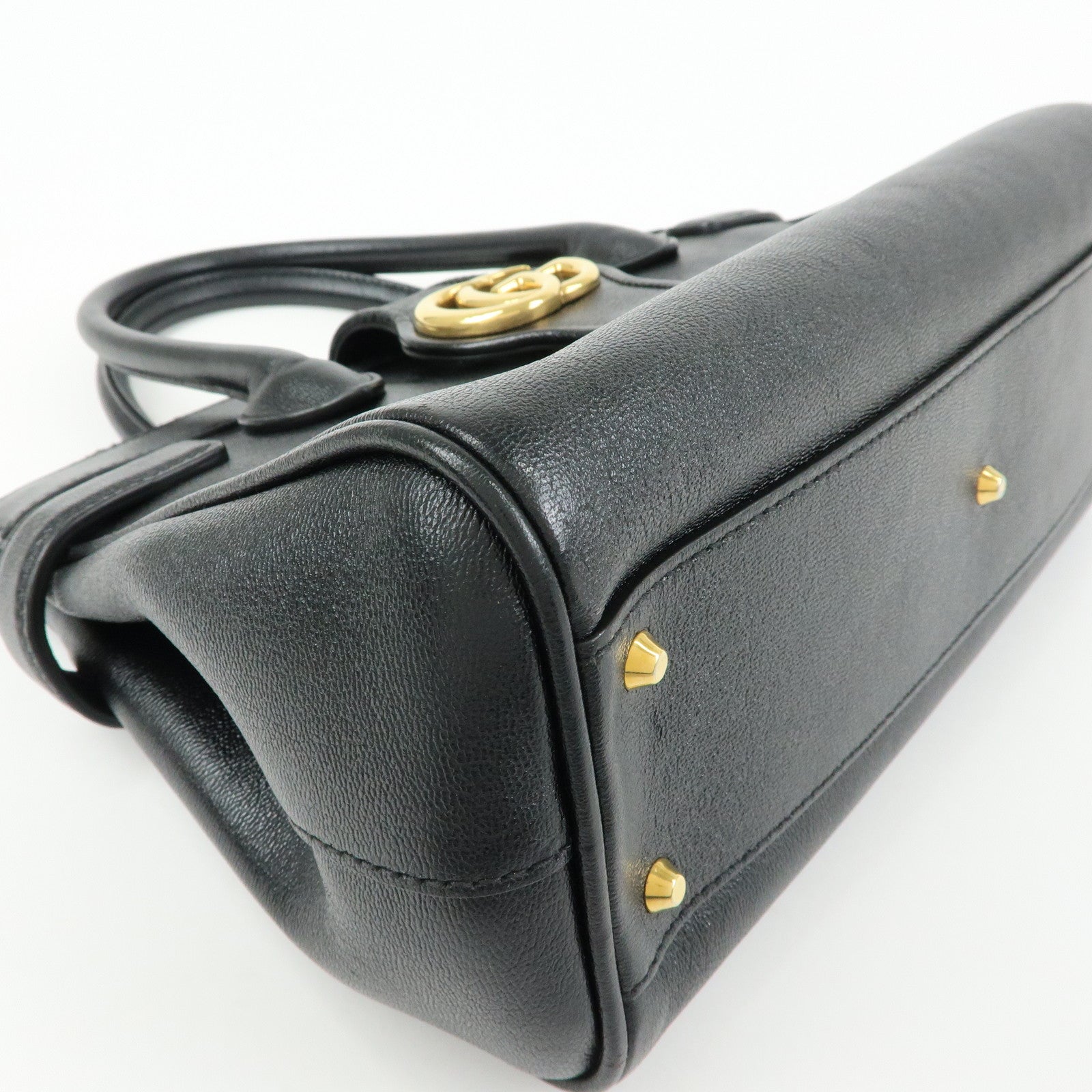 GUCCI GG Marmont Top Handle Leather 2Way Bag Hand Bag Black 658450