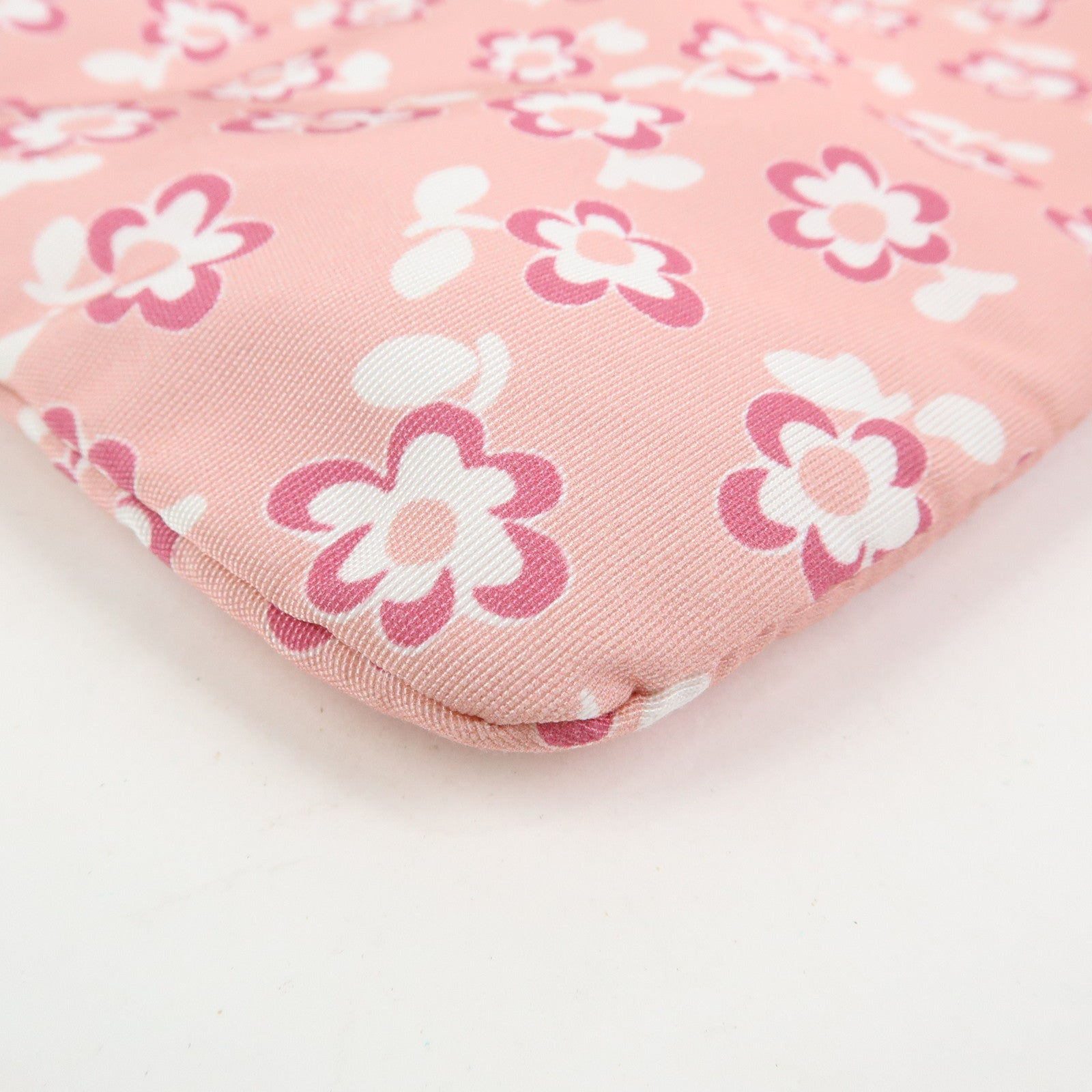 MIU MIU Logo Nylon Leather Drawstring Pouch Flower Motif 5NG003