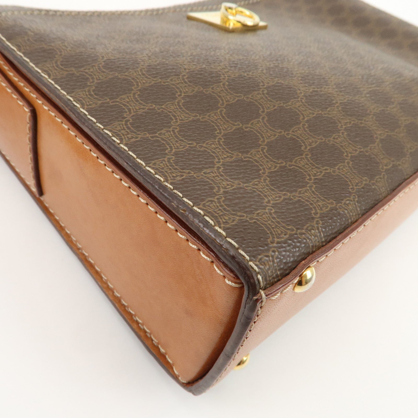 CELINE Macadam Logo PVC Leather Shoulder Bag Brown Gold