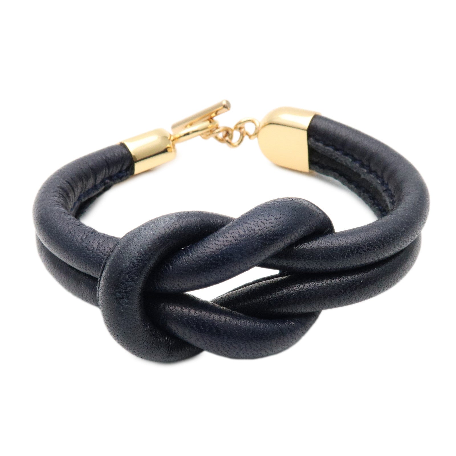 LOEWE Anagram Leather Metal Bracelet Navy Gold
