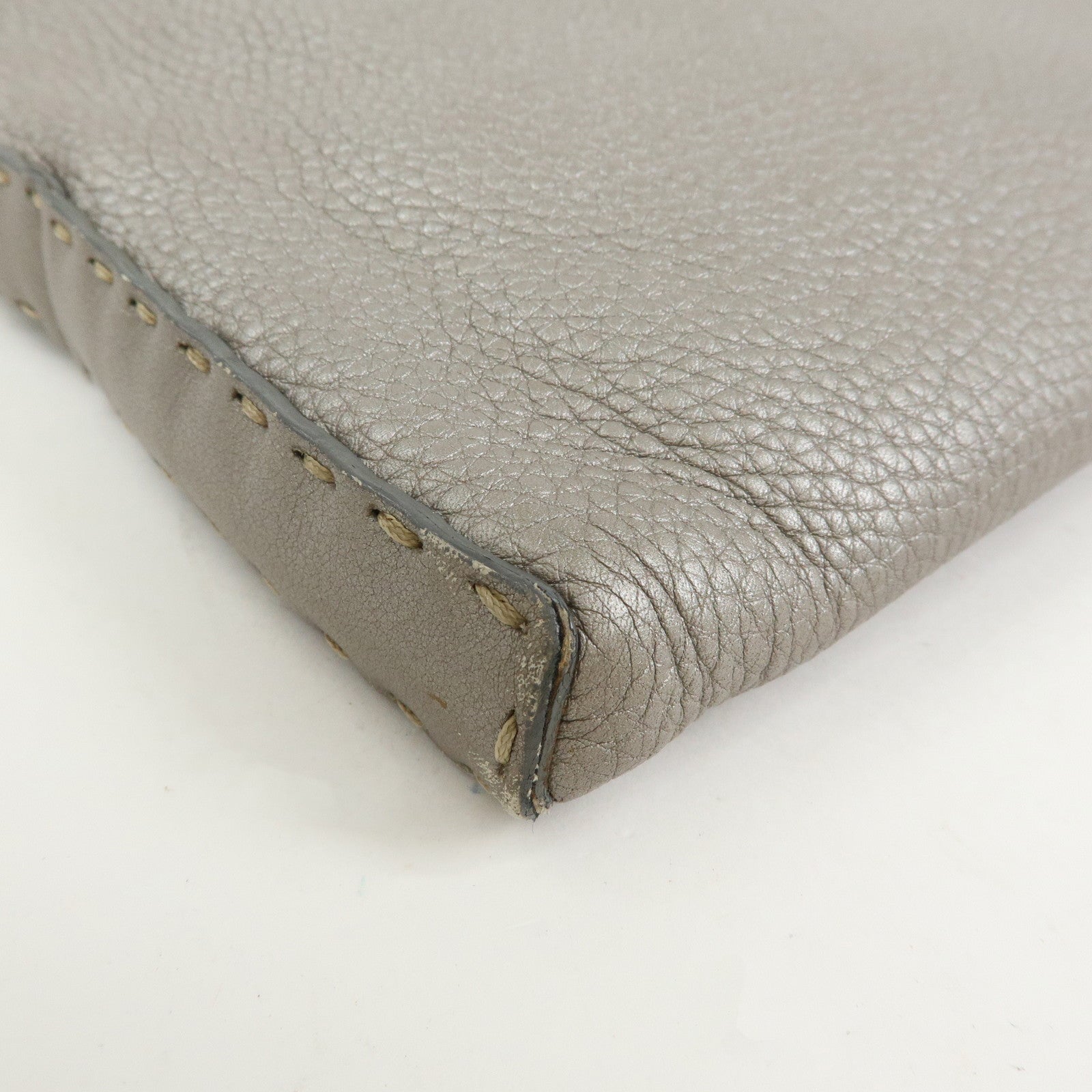 FENDI Selleria Leather Shoulder Crossbody Bag Metallic Grey 8BT109