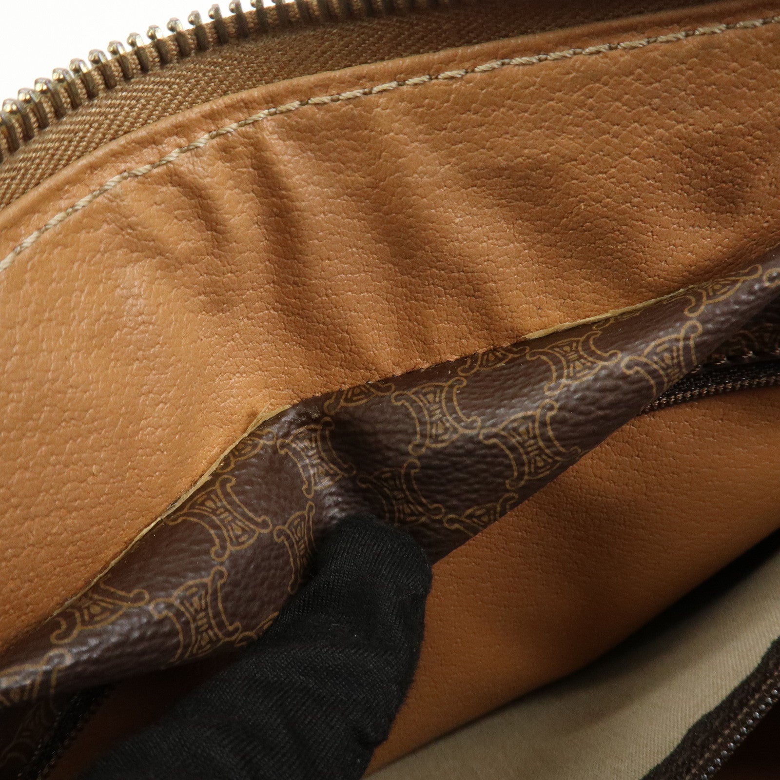 CELINE Macadam Logo PVC Leather Boston Bag Hand Bag Brown