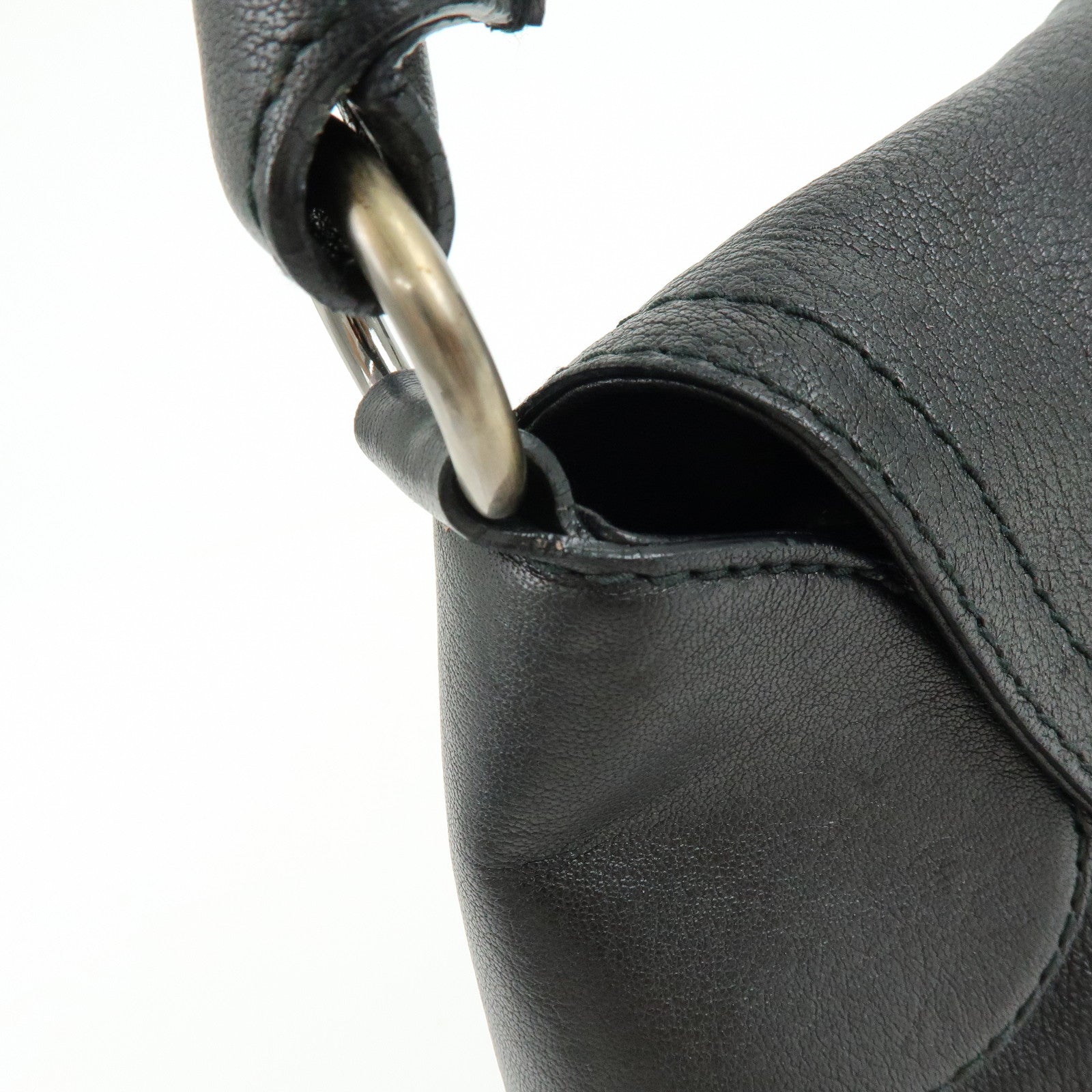 Ferragamo Gancini Leather Shoulder Bag Hand Bag Black