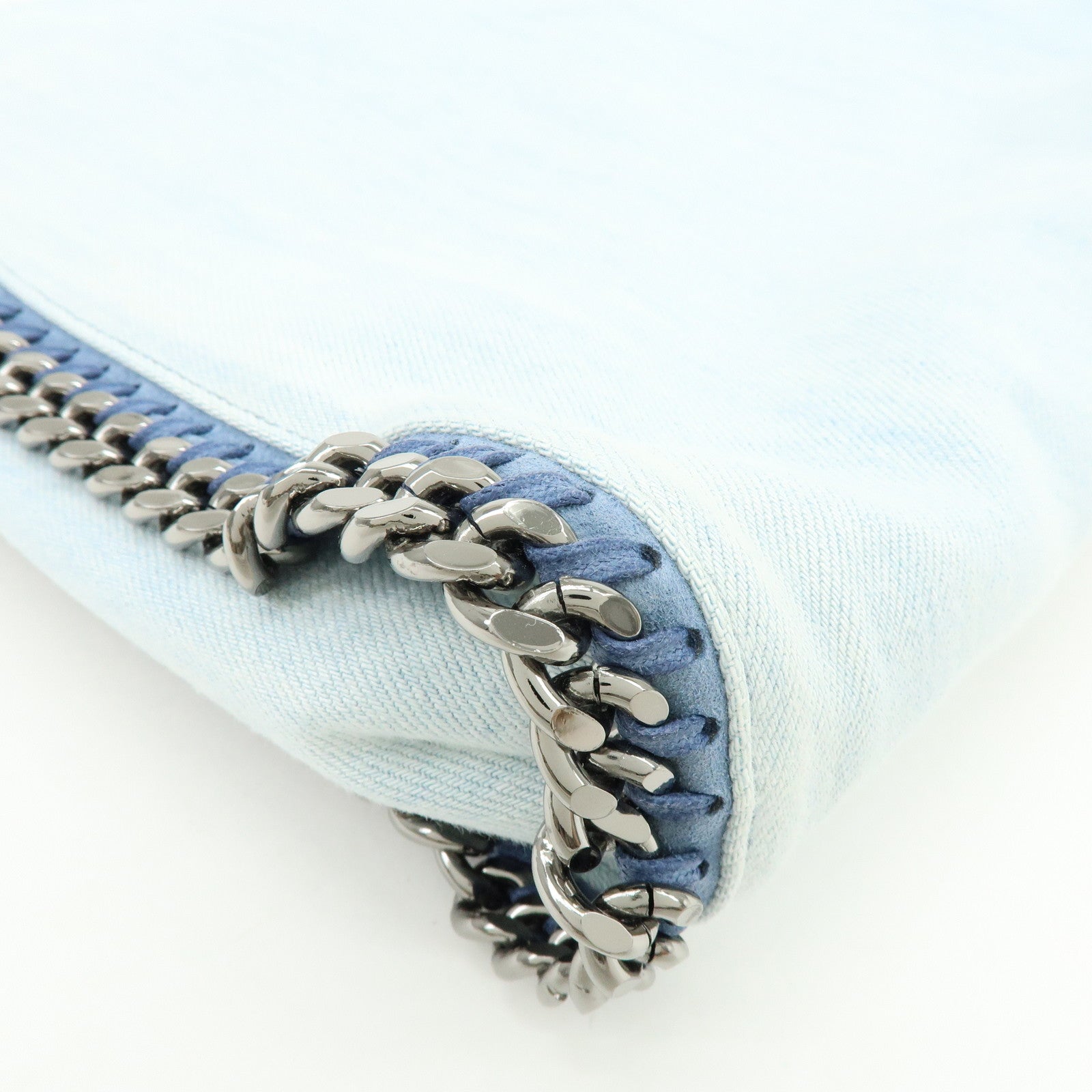 STELLA MCCARTNEY Falabella Embroidery Denim Shoulder Bag Light Blue