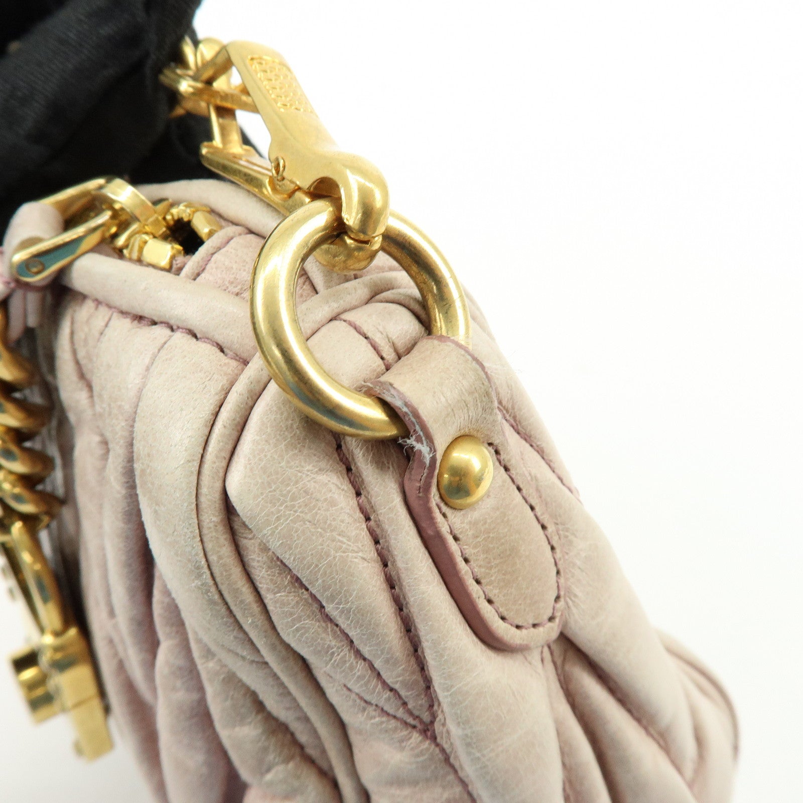 MIU MIU Matelasse Shoulder Bag Hand Bag Pink Beige 5N1521