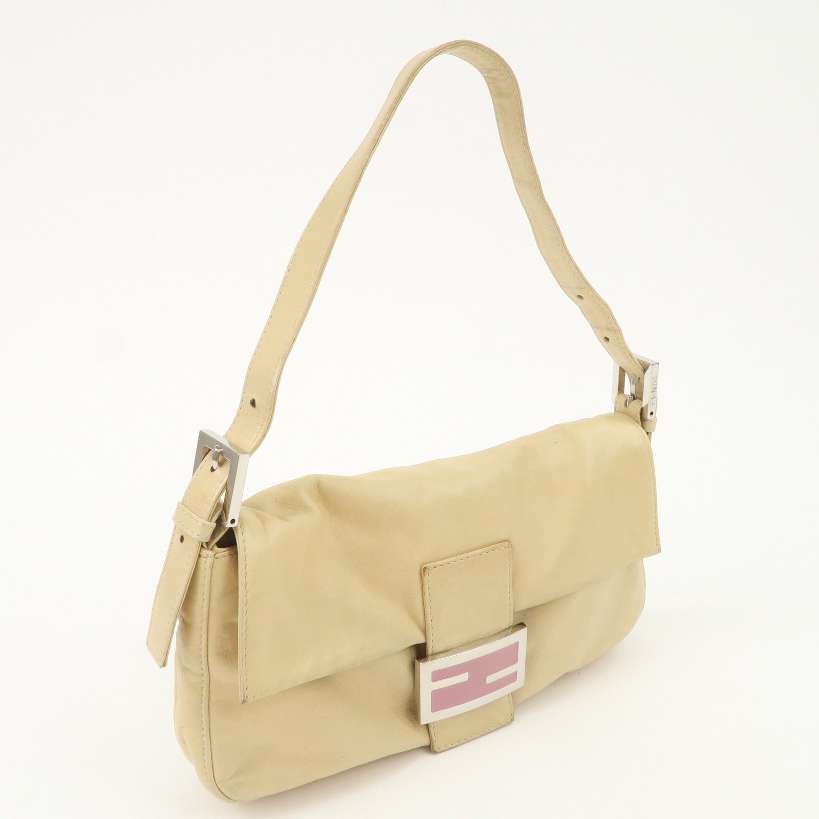 FENDI Mamma Baguette Leather Shoulder Bag Hand Bag Ivory 26424