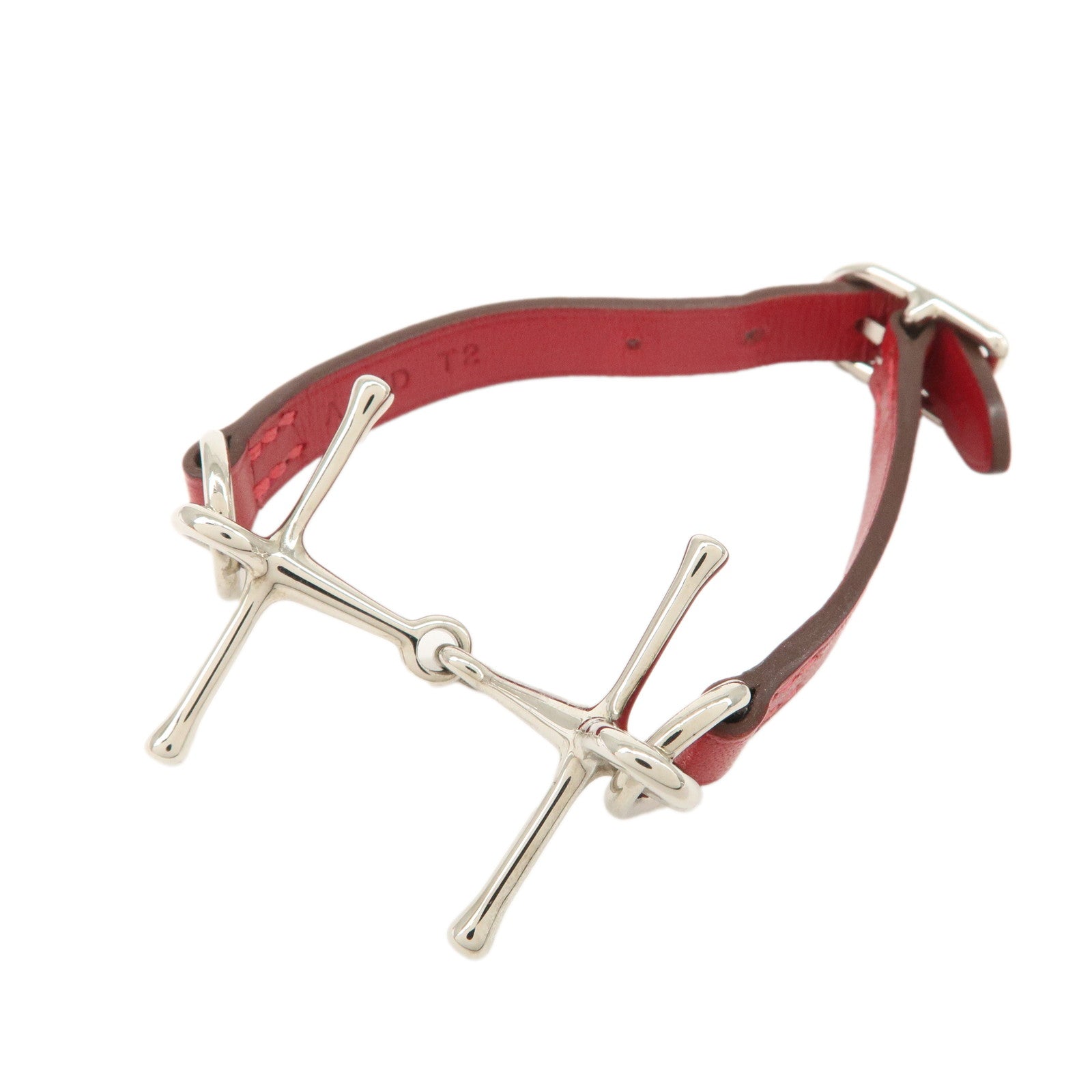 HERMERS MORS Leather Bracelet Red Silver Hardware