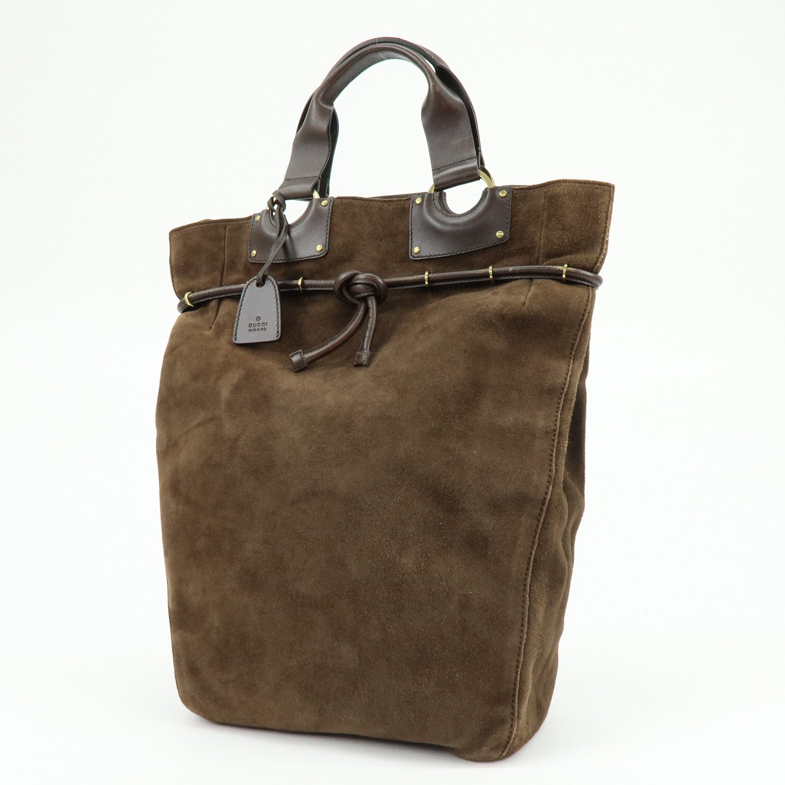 GUCCI Suede Leather Tote Bag Hand Bag Brown 95374