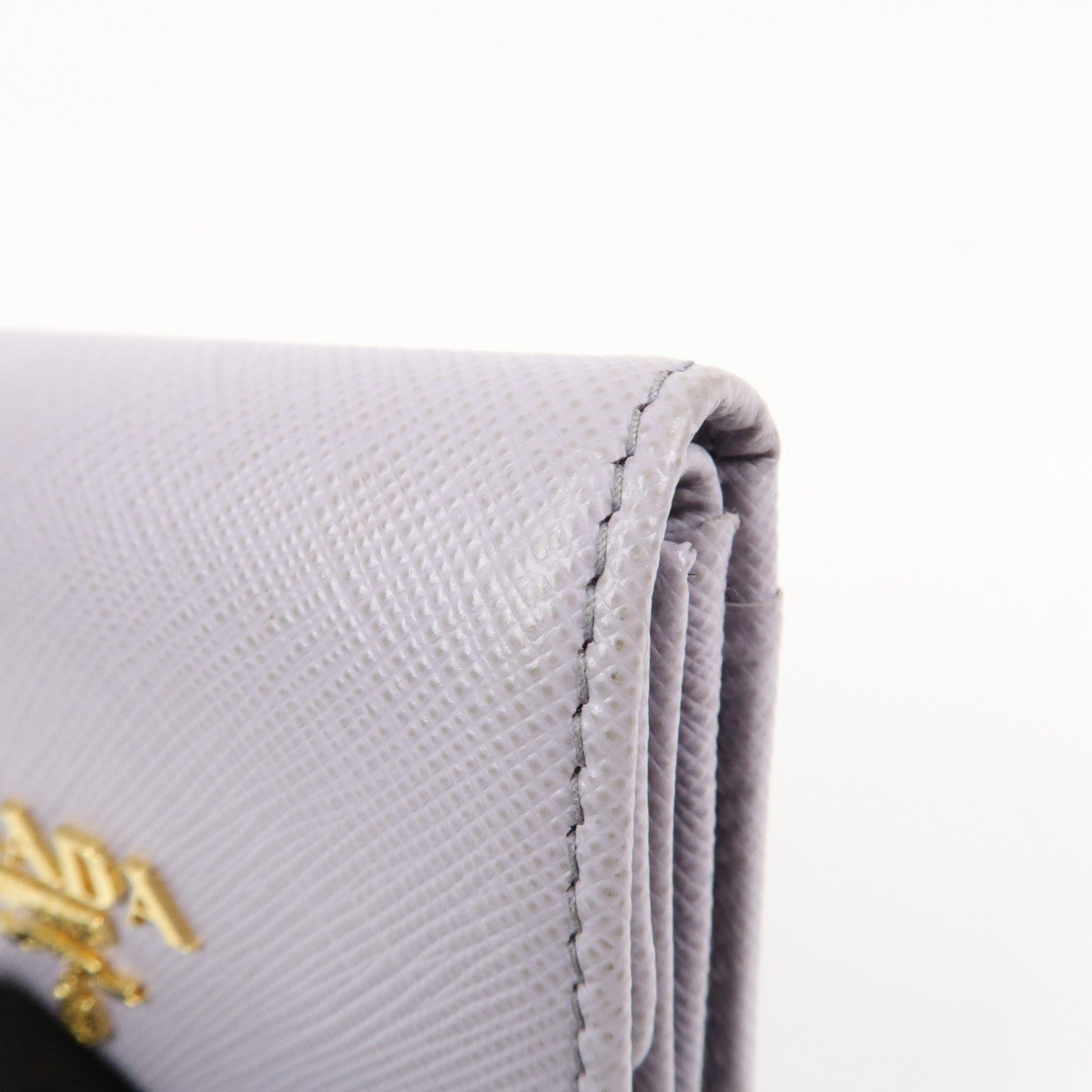 PRADA Saffiano Leather Tri-fold Compact Wallet Light Purple 1MH043