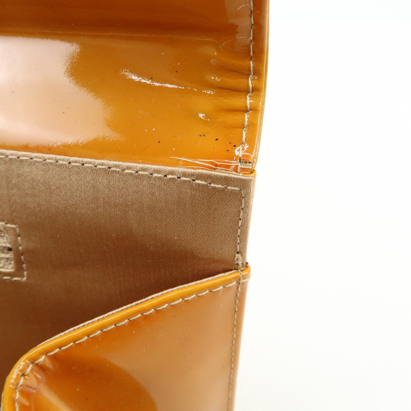 CHANEL Chocolate Bar Patent Leather Shoulder Bag Hand Bag Orange