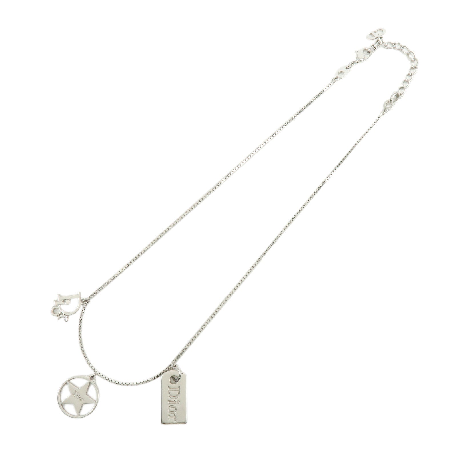 Christian Dior Logo Metal Necklace Silver Star Motif