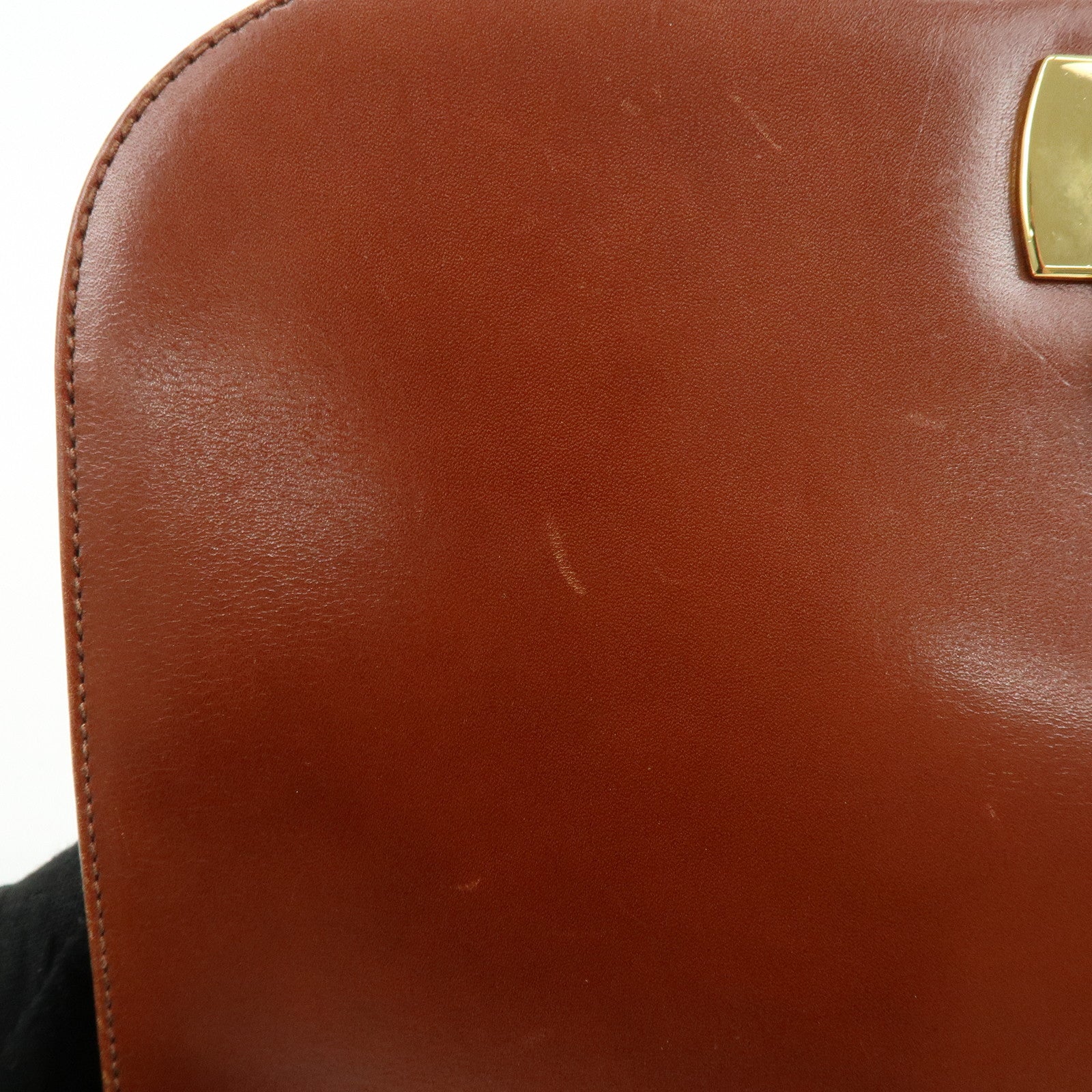 Ferragamo Gancini Calf Skin Leather Chain Shoulder Bag Brown