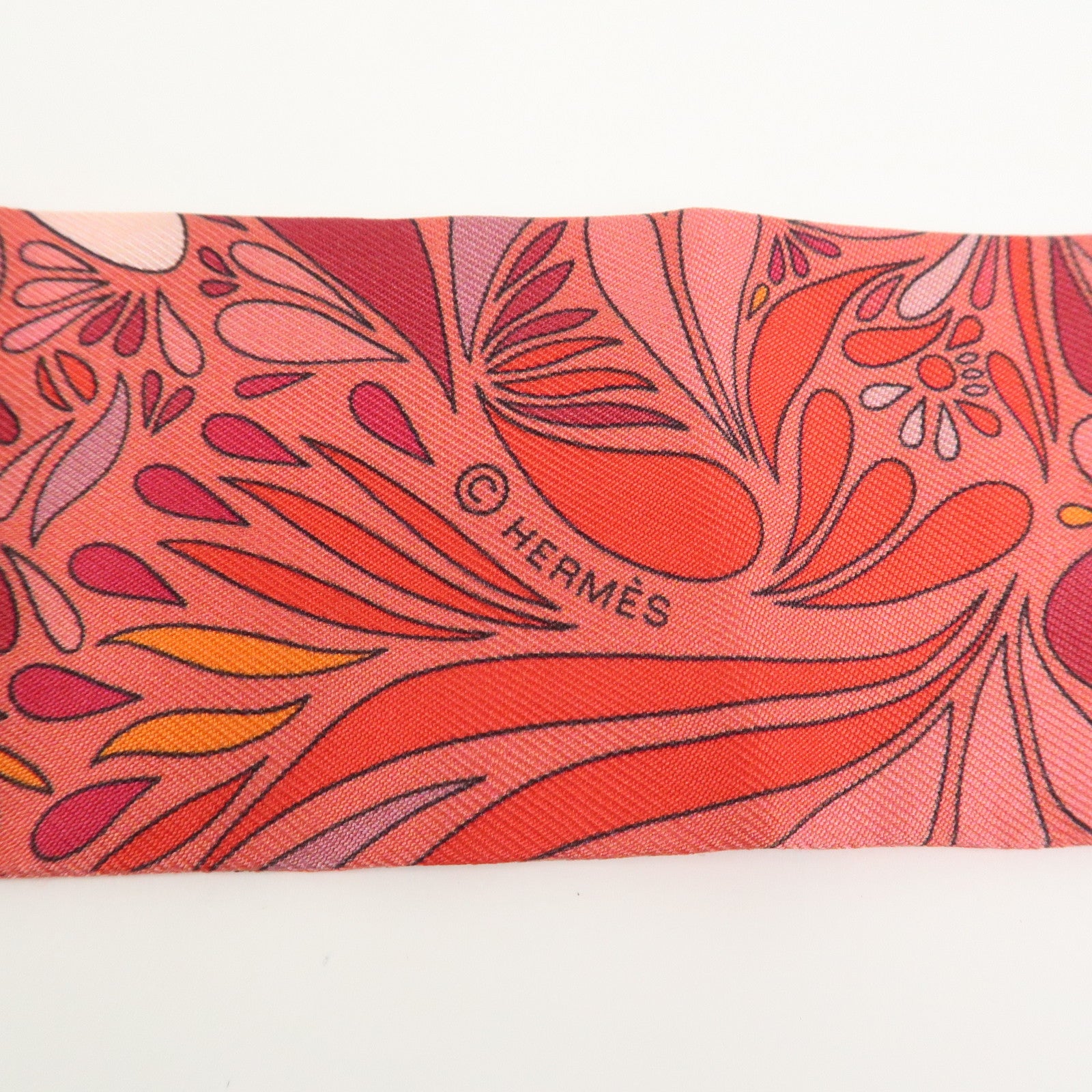 HERMES Twilly 100% Silk Scarf MILLEFLEURS DU MEXIQUE Orange