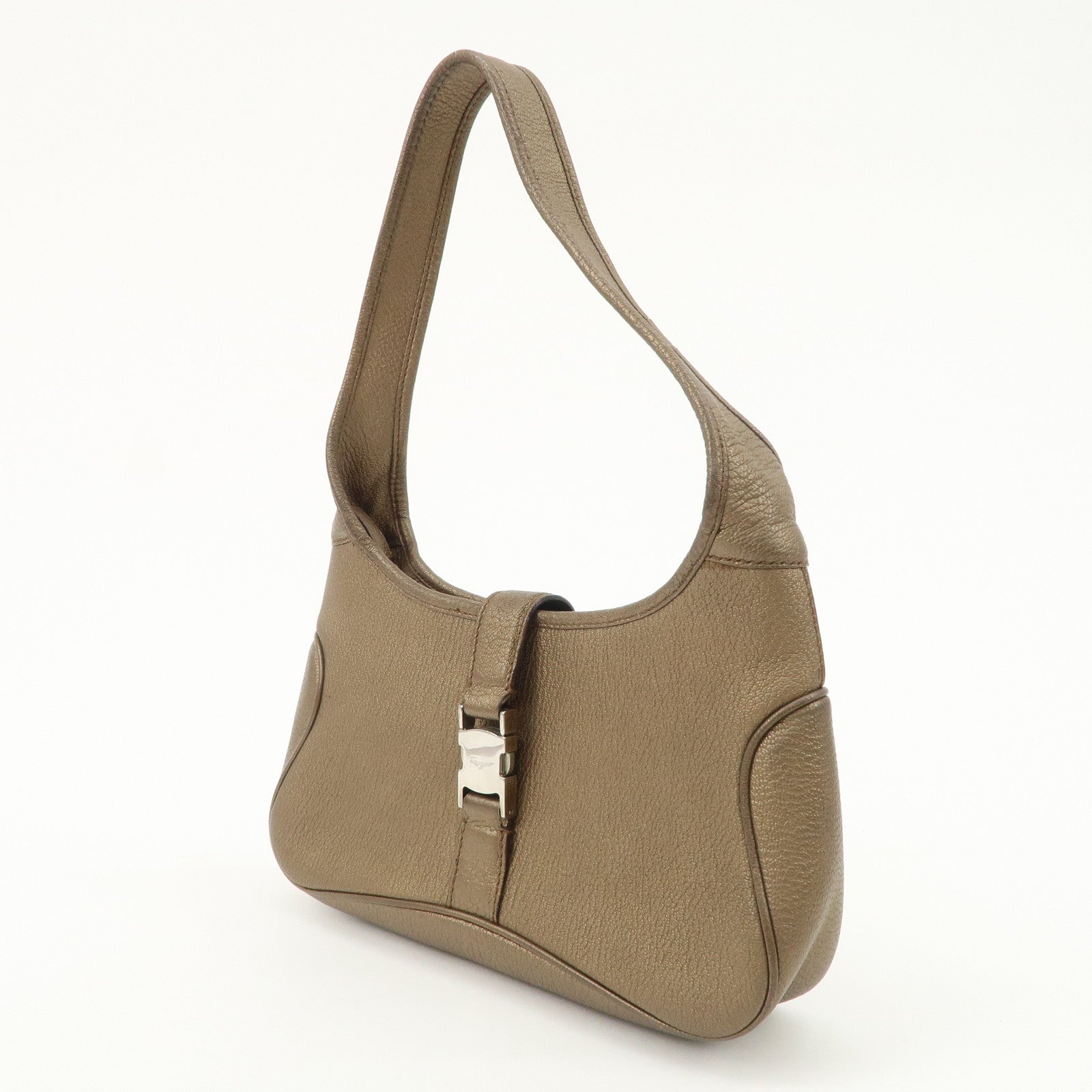 Ferragamo Leather Shoulder Bag Hand Bag Bronze