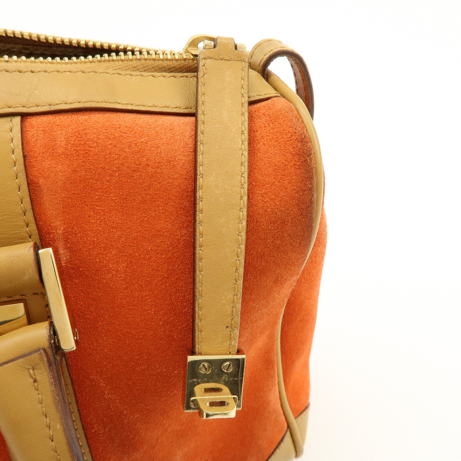 GUCCI Logo Suede Leather Hand Bag Orange Brown 000.0851