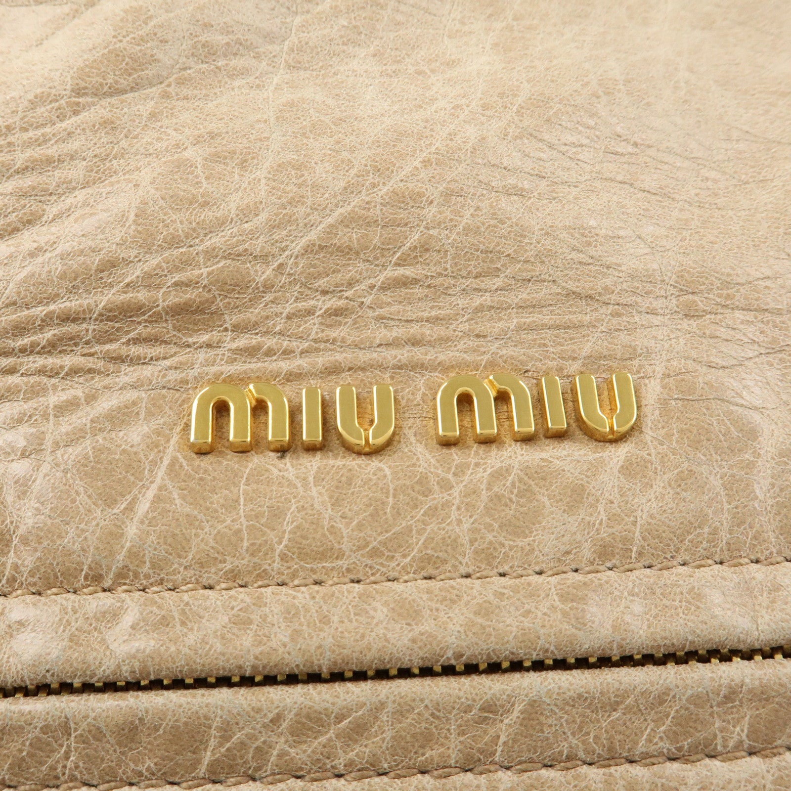 MIU MIU Leather 2Way Bag Hand Bag Shoulder Bag Beige