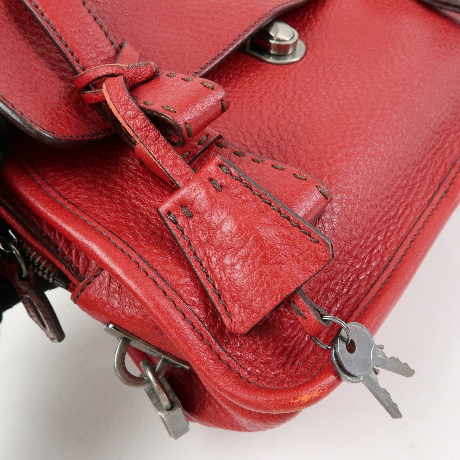 PRADA Triangle Logo Leather Shoulder Bag Satchel Bag Hand Bag Red